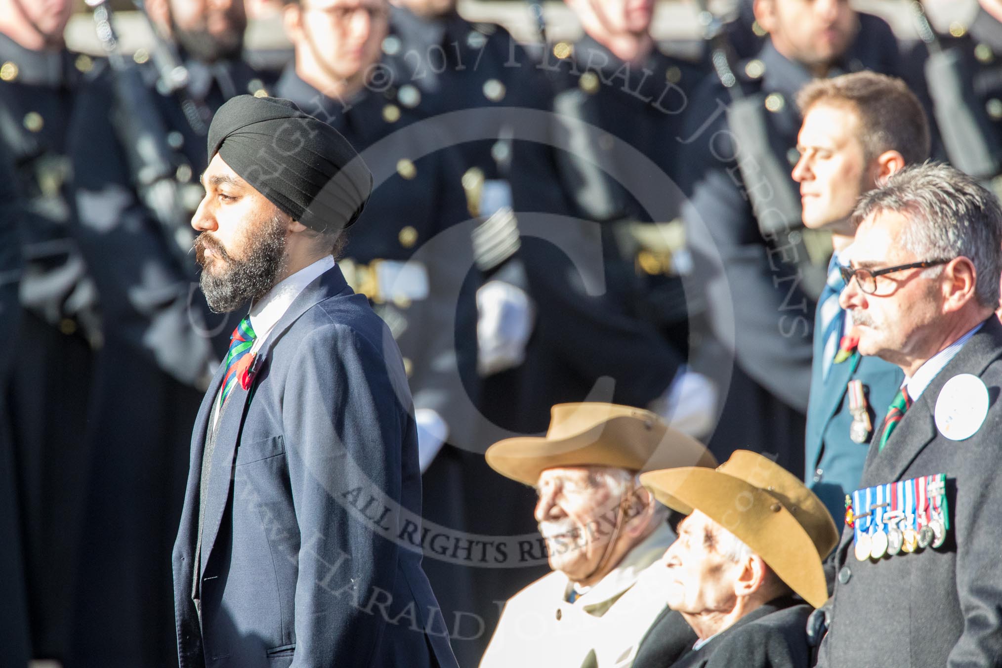 RSLWA (Group F20, 1 members), Chindit Society (Group F21, 15 members) during the Royal British Legion March Past on Remembrance Sunday at the Cenotaph, Whitehall, Westminster, London, 11 November 2018, 11:53.