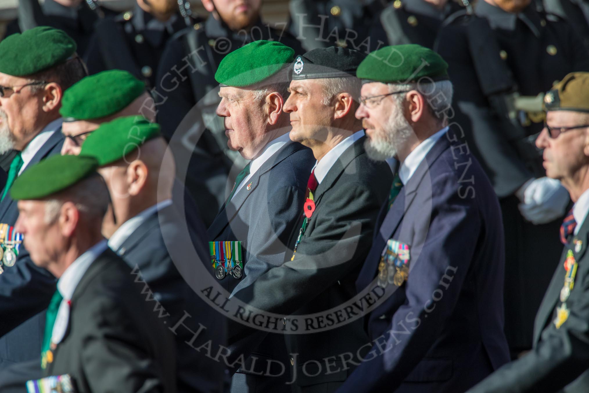 The Ammunition Technicians' Association (Group F28, 37 members) during the Royal British Legion March Past on Remembrance Sunday at the Cenotaph, Whitehall, Westminster, London, 11 November 2018, 11:54.