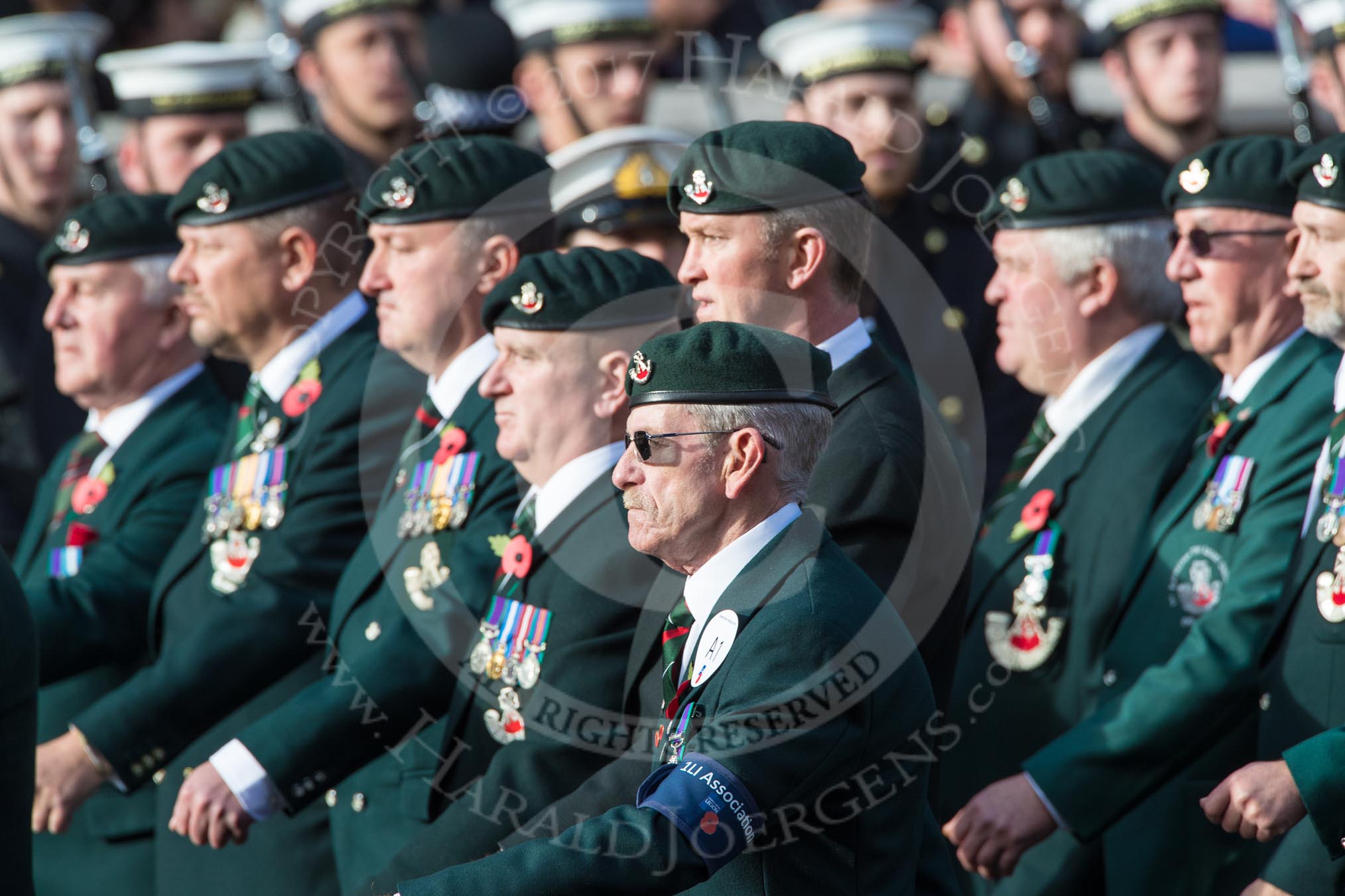 1 LI Association (Group A1, 60 members) during the Royal British Legion March Past on Remembrance Sunday at the Cenotaph, Whitehall, Westminster, London, 11 November 2018, 11:55.
