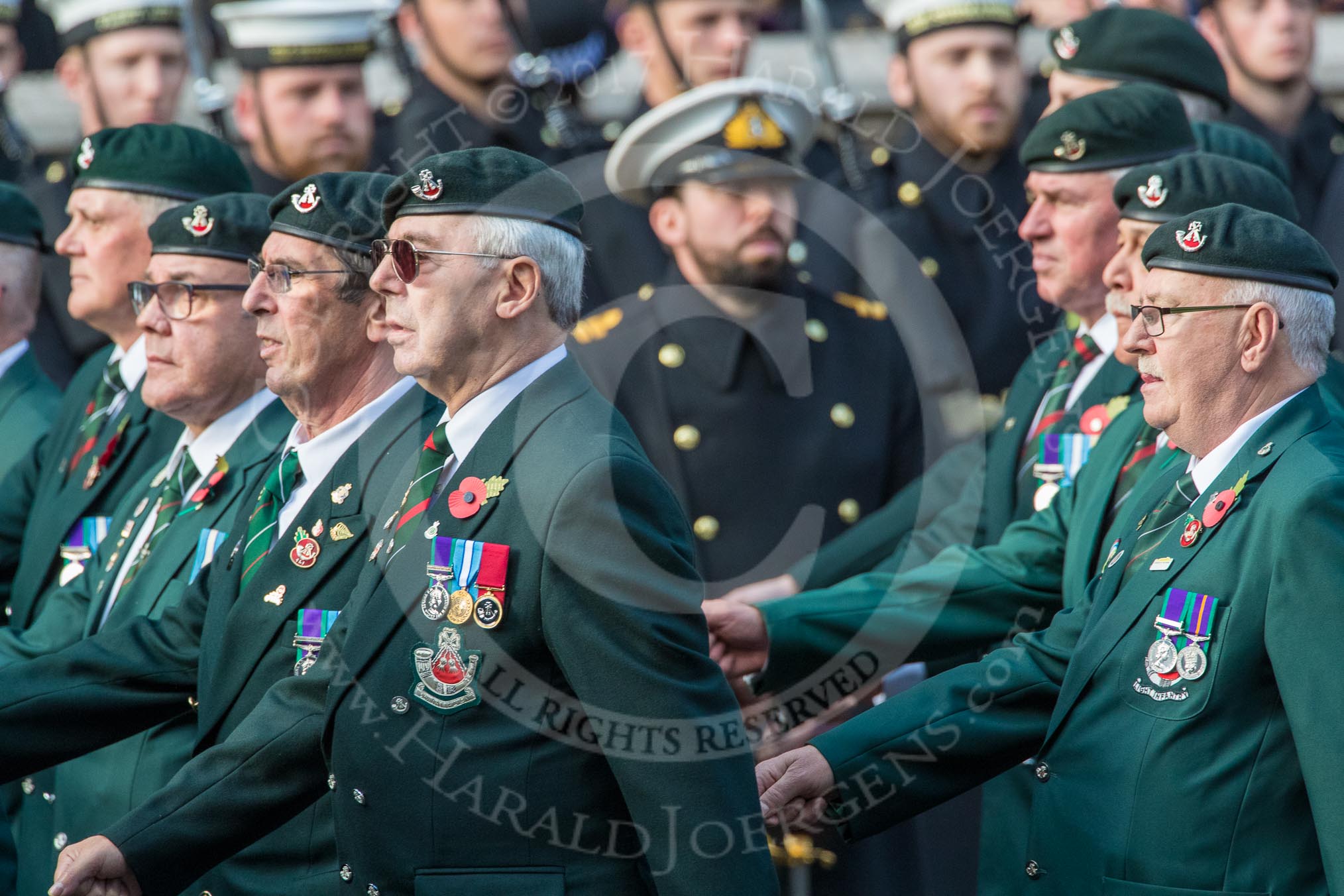 1 LI Association (Group A1, 60 members) during the Royal British Legion March Past on Remembrance Sunday at the Cenotaph, Whitehall, Westminster, London, 11 November 2018, 11:55.