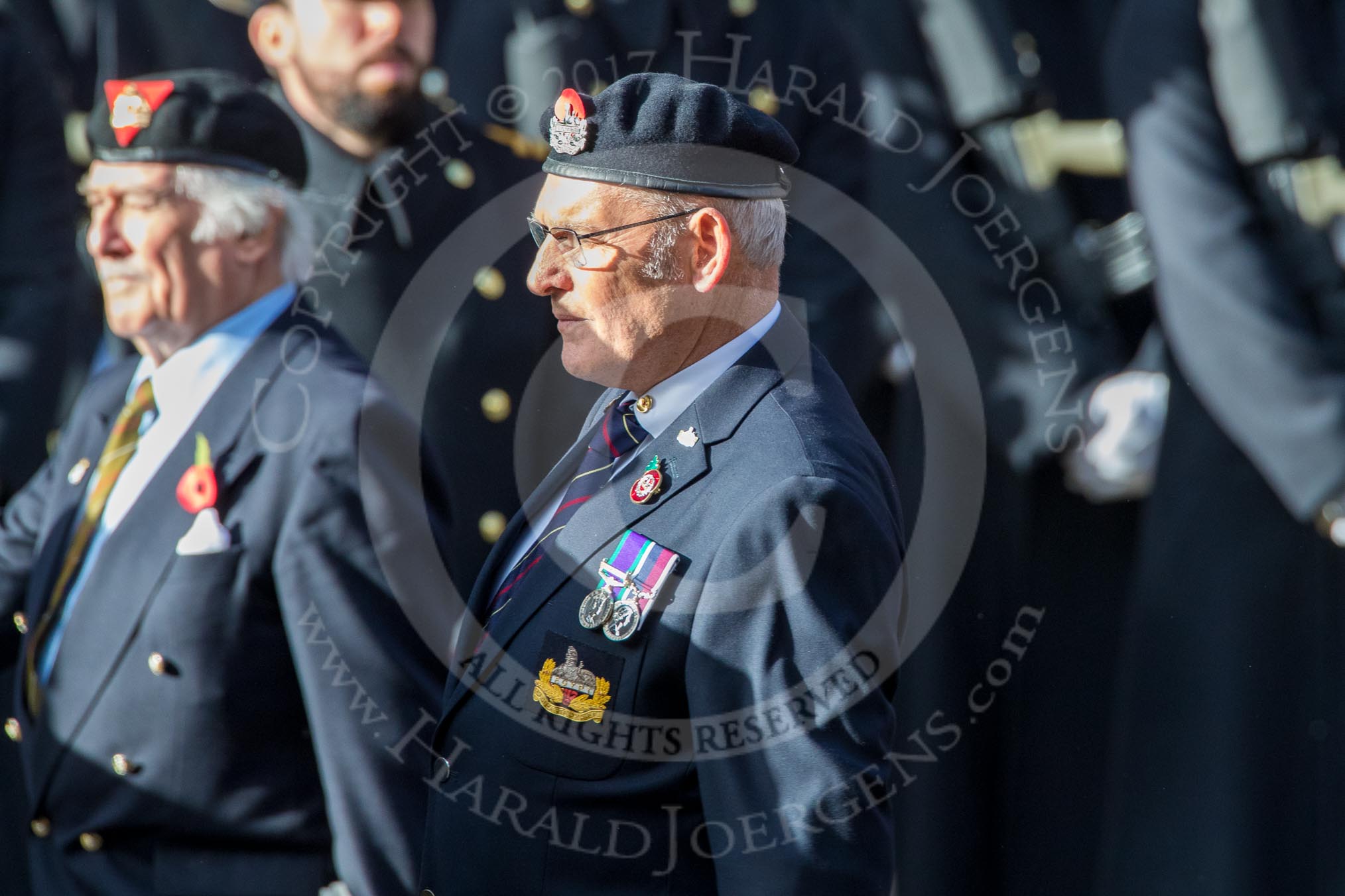 Regimental Association of The Rifles and The Royal Gloucestershire (Group A6, 33 members) during the Royal British Legion March Past on Remembrance Sunday at the Cenotaph, Whitehall, Westminster, London, 11 November 2018, 11:56.