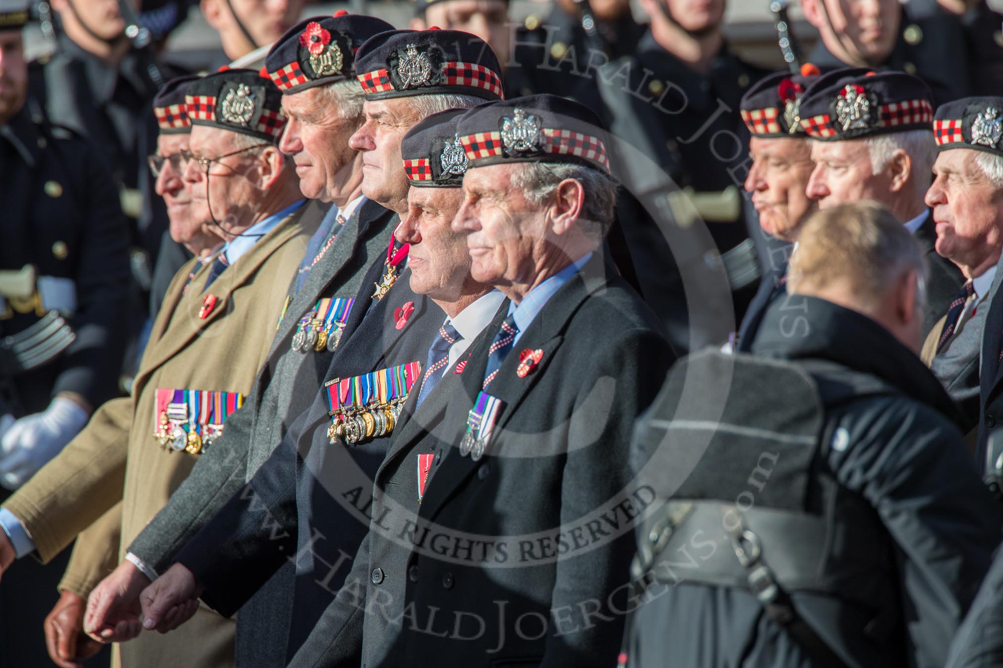 KOSB -The Kings Own Scottish Borderers Association (Group A9, 75 members) during the Royal British Legion March Past on Remembrance Sunday at the Cenotaph, Whitehall, Westminster, London, 11 November 2018, 11:57.