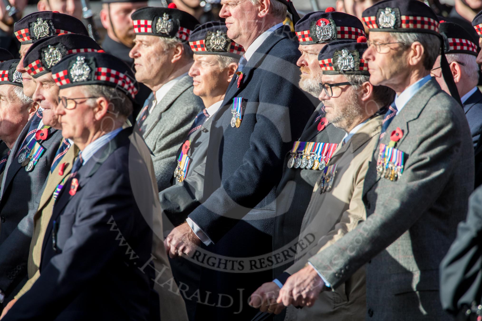 KOSB -The Kings Own Scottish Borderers Association (Group A9, 75 members) during the Royal British Legion March Past on Remembrance Sunday at the Cenotaph, Whitehall, Westminster, London, 11 November 2018, 11:57.