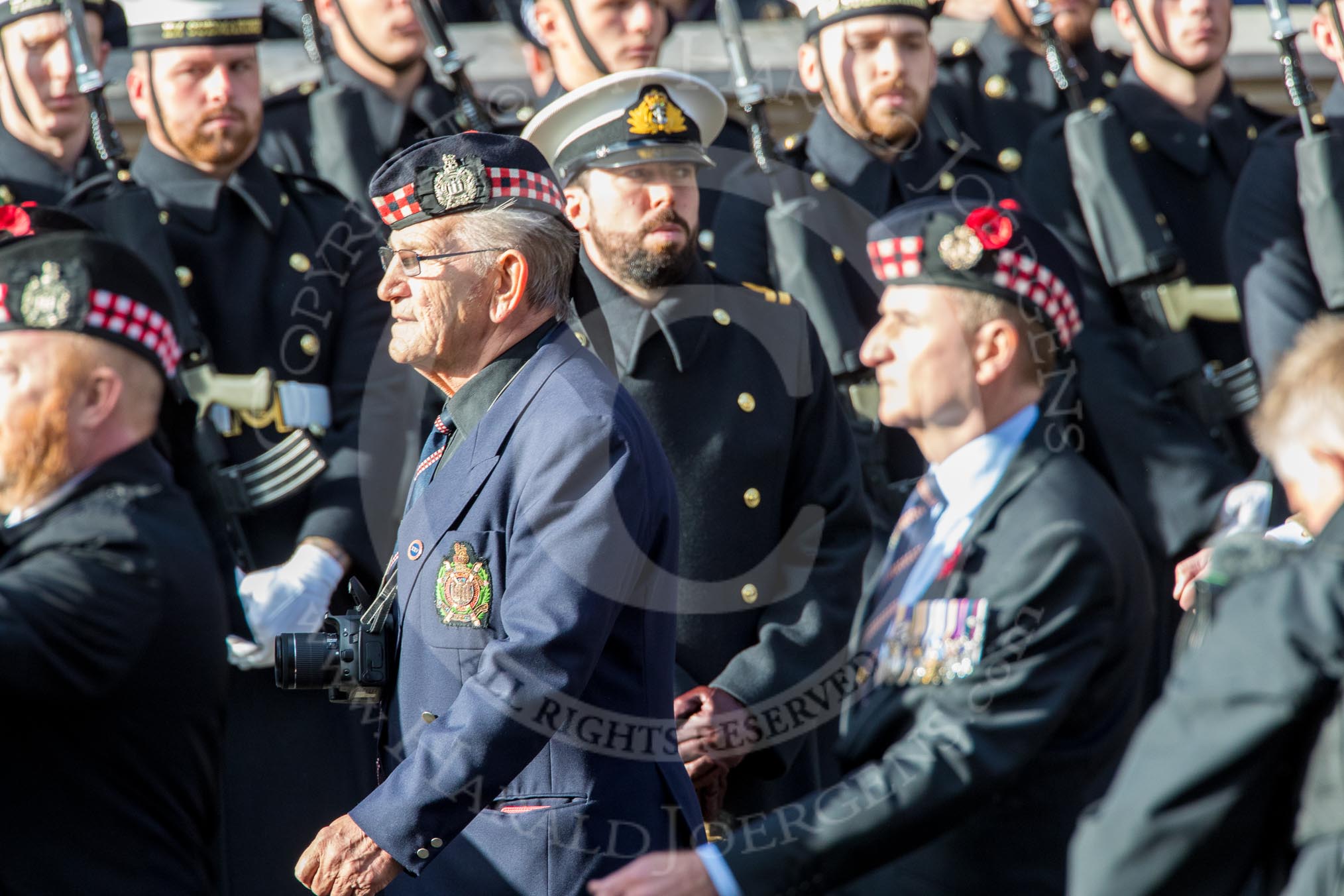 KOSB -The Kings Own Scottish Borderers Association (Group A9, 75 members) during the Royal British Legion March Past on Remembrance Sunday at the Cenotaph, Whitehall, Westminster, London, 11 November 2018, 11:57.