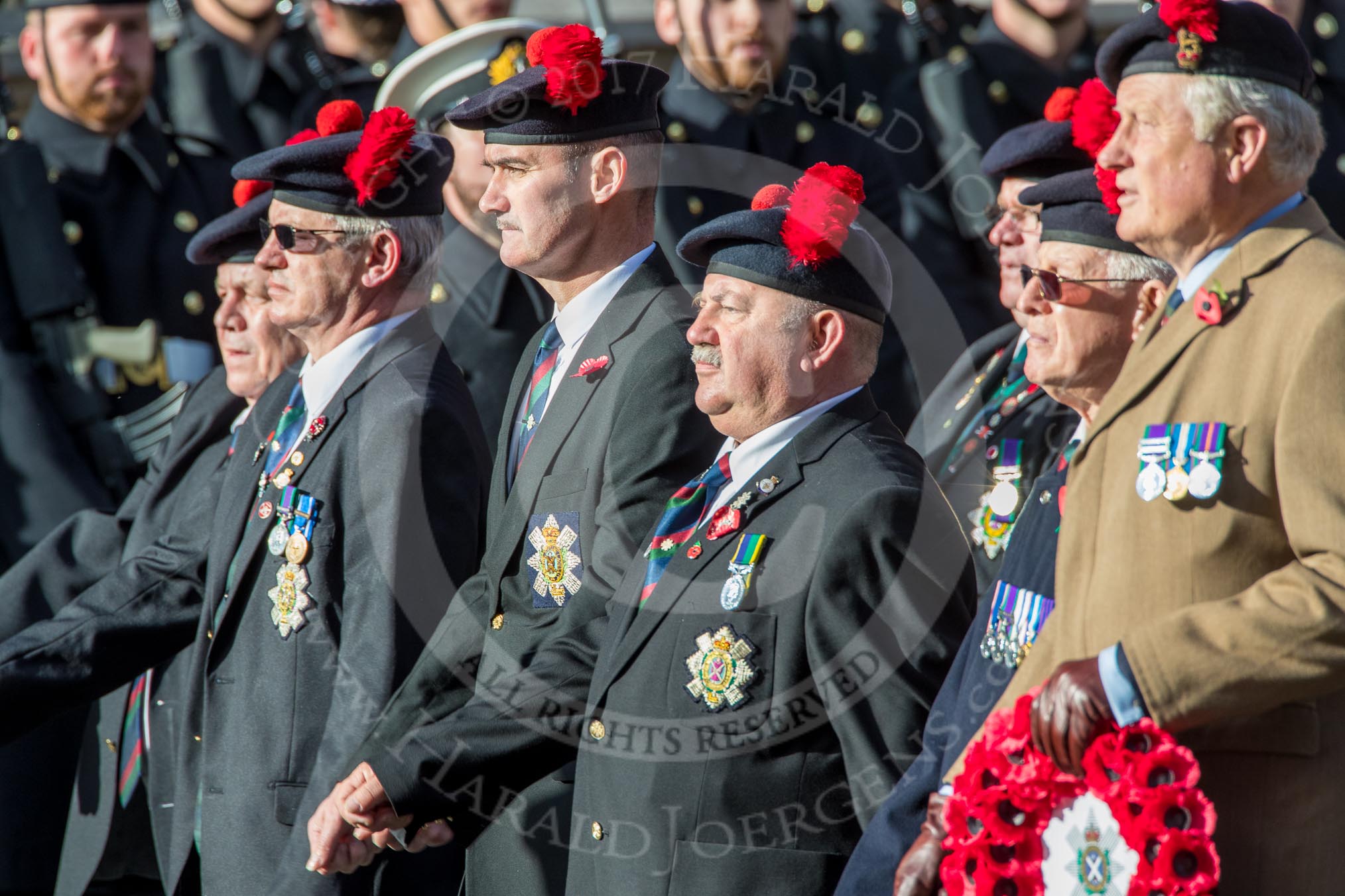 The Black Watch Association - London Branch (Group A10, 72 members) during the Royal British Legion March Past on Remembrance Sunday at the Cenotaph, Whitehall, Westminster, London, 11 November 2018, 11:57.