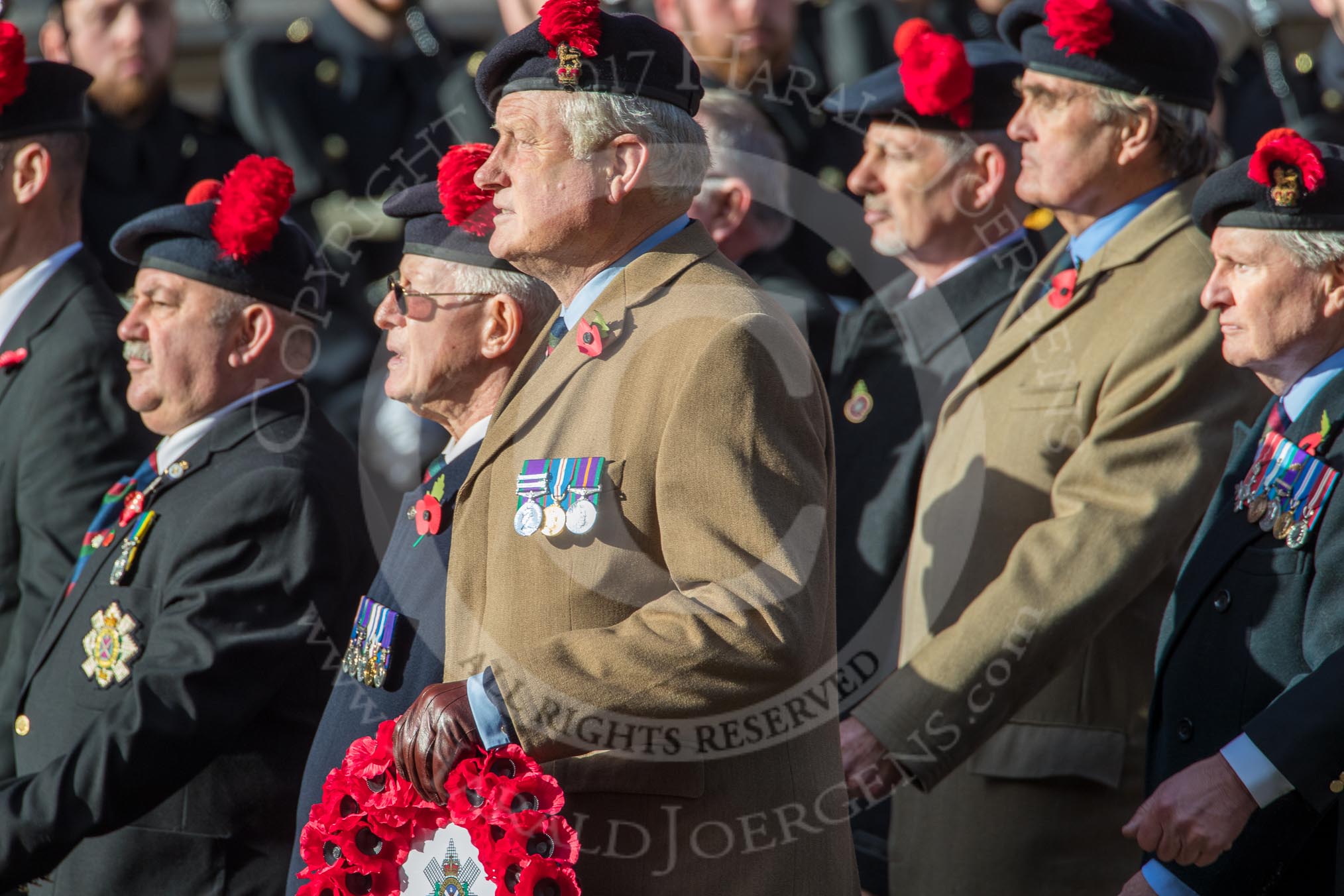 The Black Watch Association - London Branch (Group A10, 72 members) during the Royal British Legion March Past on Remembrance Sunday at the Cenotaph, Whitehall, Westminster, London, 11 November 2018, 11:57.
