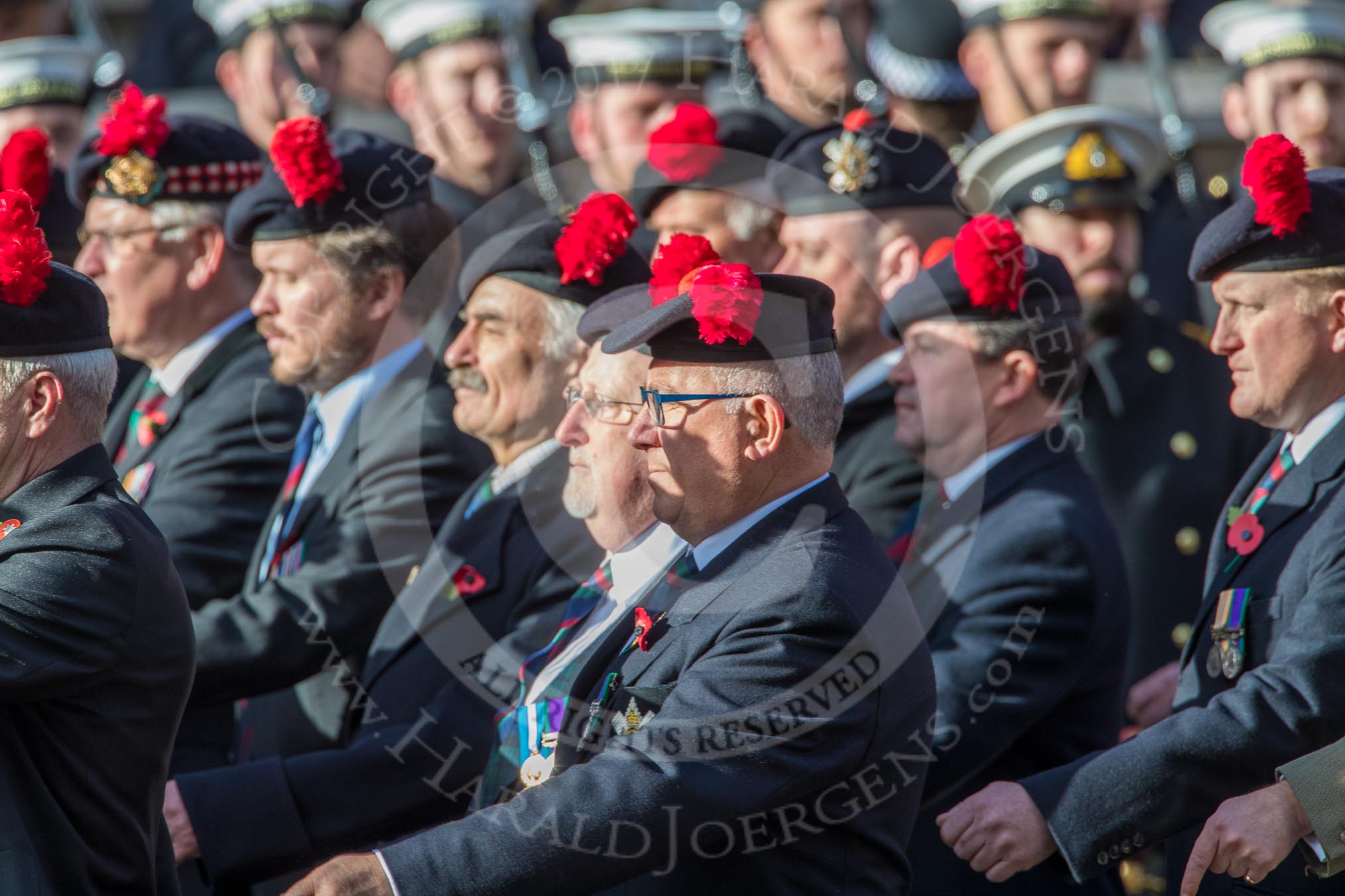 The Black Watch Association - London Branch (Group A10, 72 members) during the Royal British Legion March Past on Remembrance Sunday at the Cenotaph, Whitehall, Westminster, London, 11 November 2018, 11:57.