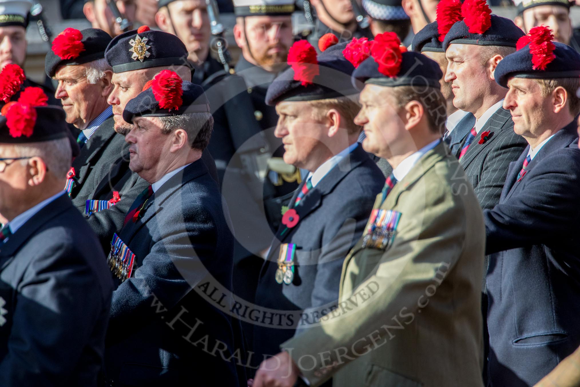 The Black Watch Association - London Branch (Group A10, 72 members) during the Royal British Legion March Past on Remembrance Sunday at the Cenotaph, Whitehall, Westminster, London, 11 November 2018, 11:57.