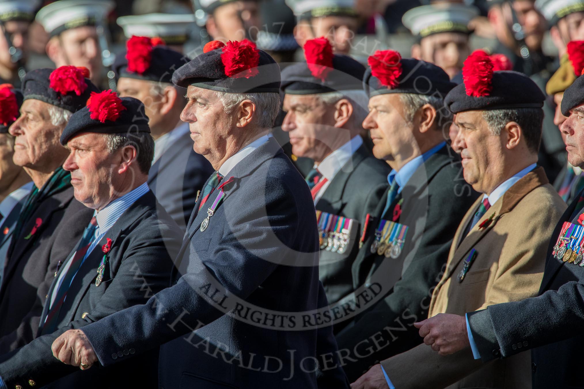 The Black Watch Association - London Branch (Group A10, 72 members) during the Royal British Legion March Past on Remembrance Sunday at the Cenotaph, Whitehall, Westminster, London, 11 November 2018, 11:57.