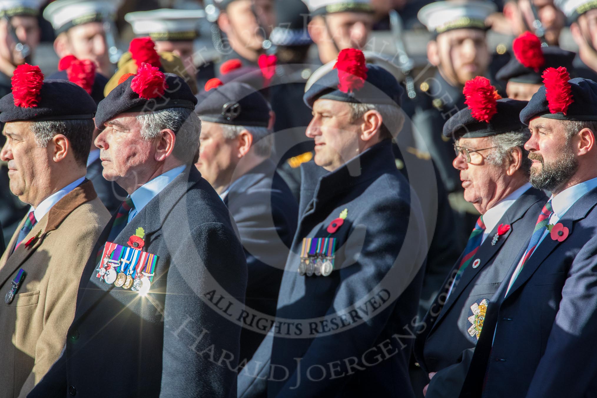 The Black Watch Association - London Branch (Group A10, 72 members) during the Royal British Legion March Past on Remembrance Sunday at the Cenotaph, Whitehall, Westminster, London, 11 November 2018, 11:57.