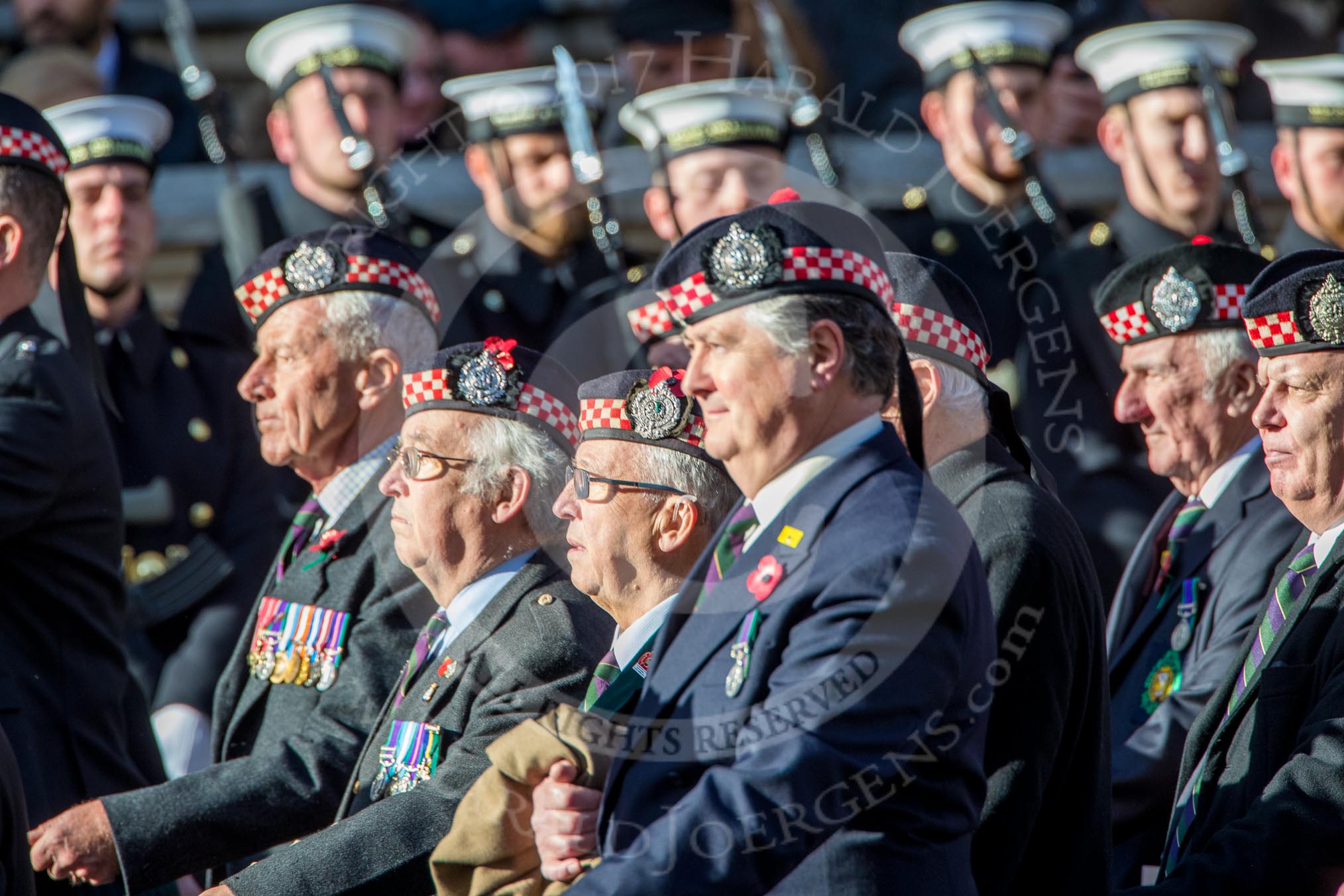 The Regimental Association of the Argyll and Sutherland High (Group A13, 50 members) during the Royal British Legion March Past on Remembrance Sunday at the Cenotaph, Whitehall, Westminster, London, 11 November 2018, 11:58.