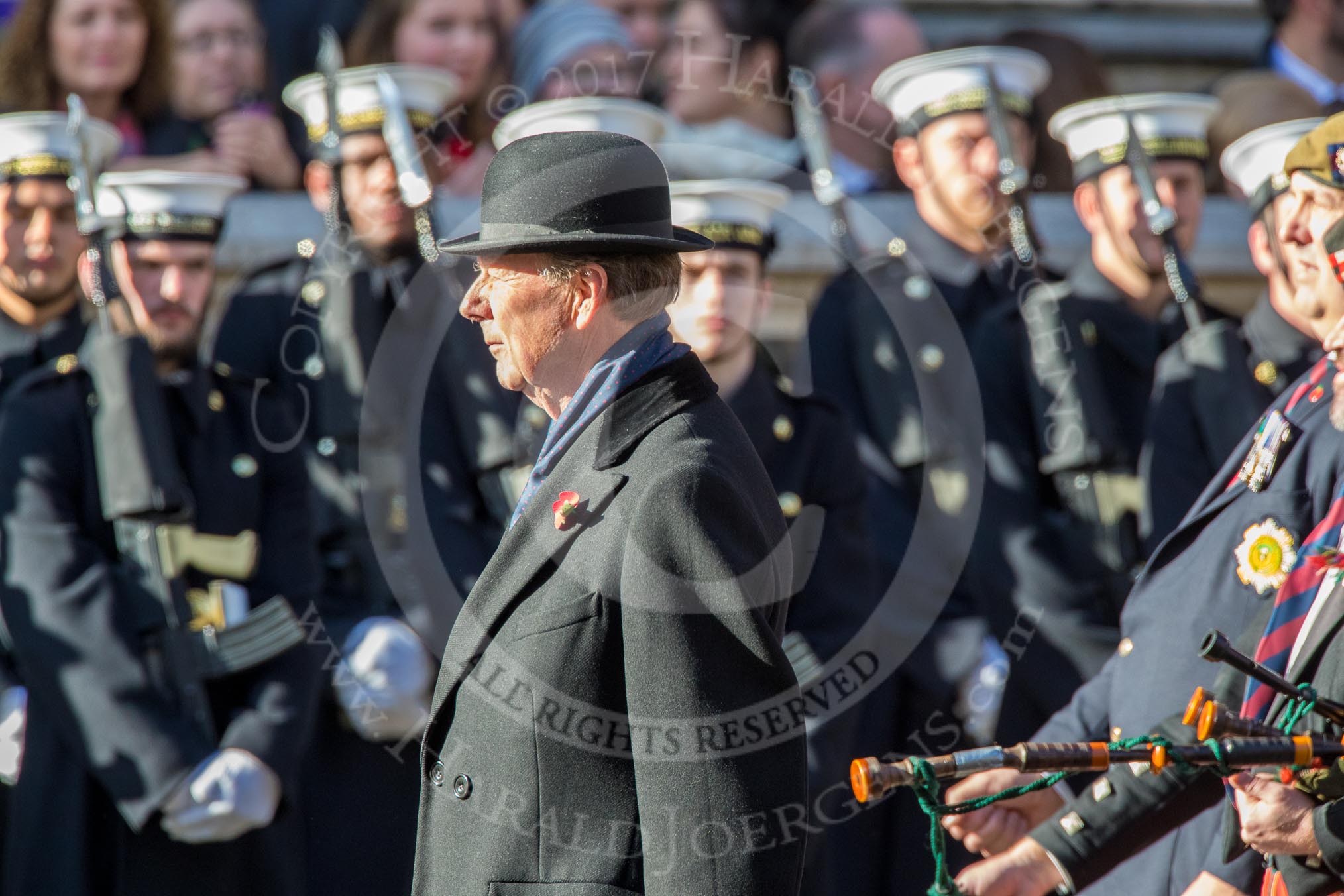 Fraserburgh and Macduff Gordon Highlanders Association (Group A15, 15 members) during the Royal British Legion March Past on Remembrance Sunday at the Cenotaph, Whitehall, Westminster, London, 11 November 2018, 11:58.