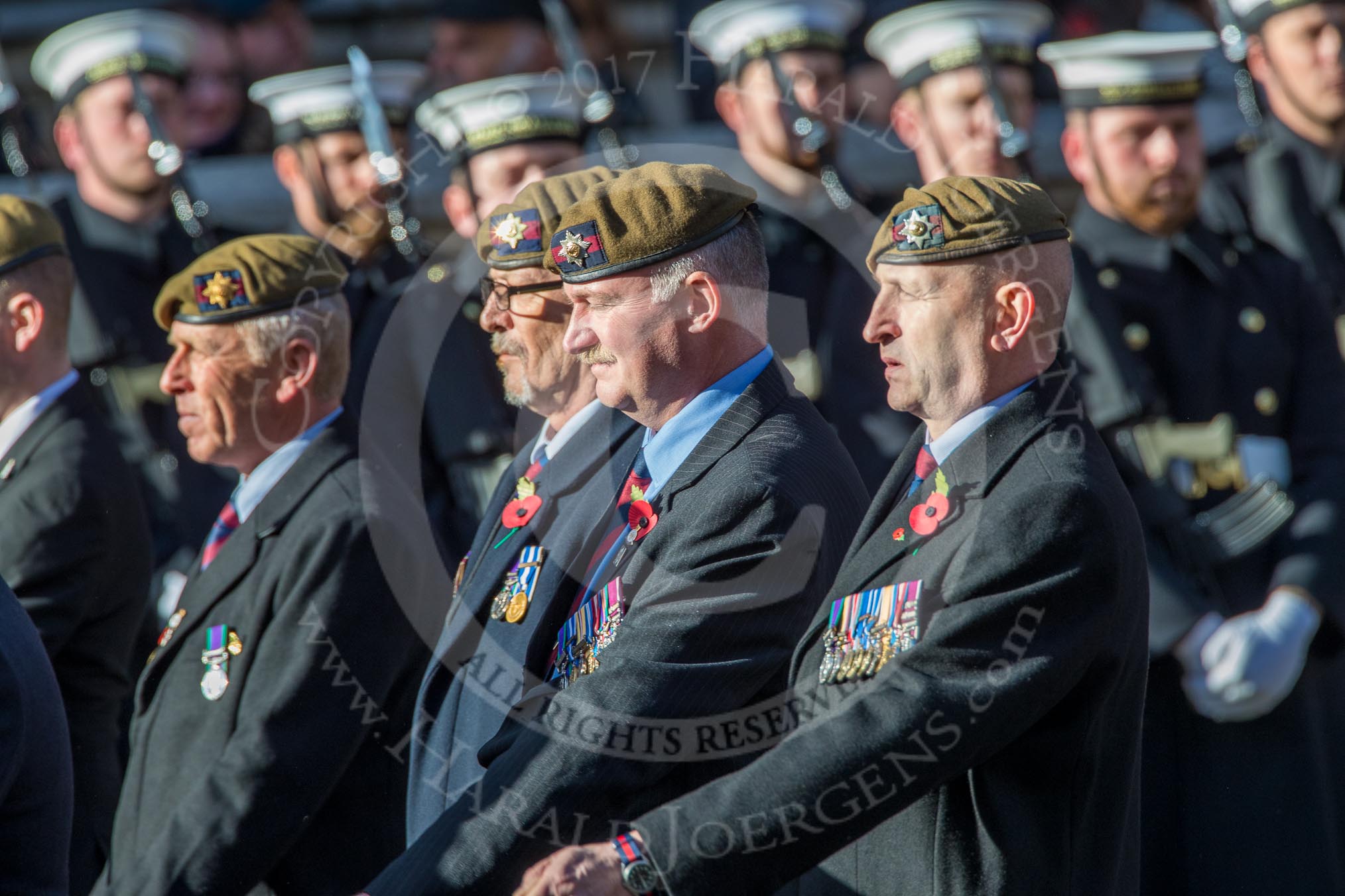 The Irish Guards - Republic of Ireland Branch (Group A19, 19 members) during the Royal British Legion March Past on Remembrance Sunday at the Cenotaph, Whitehall, Westminster, London, 11 November 2018, 11:59.