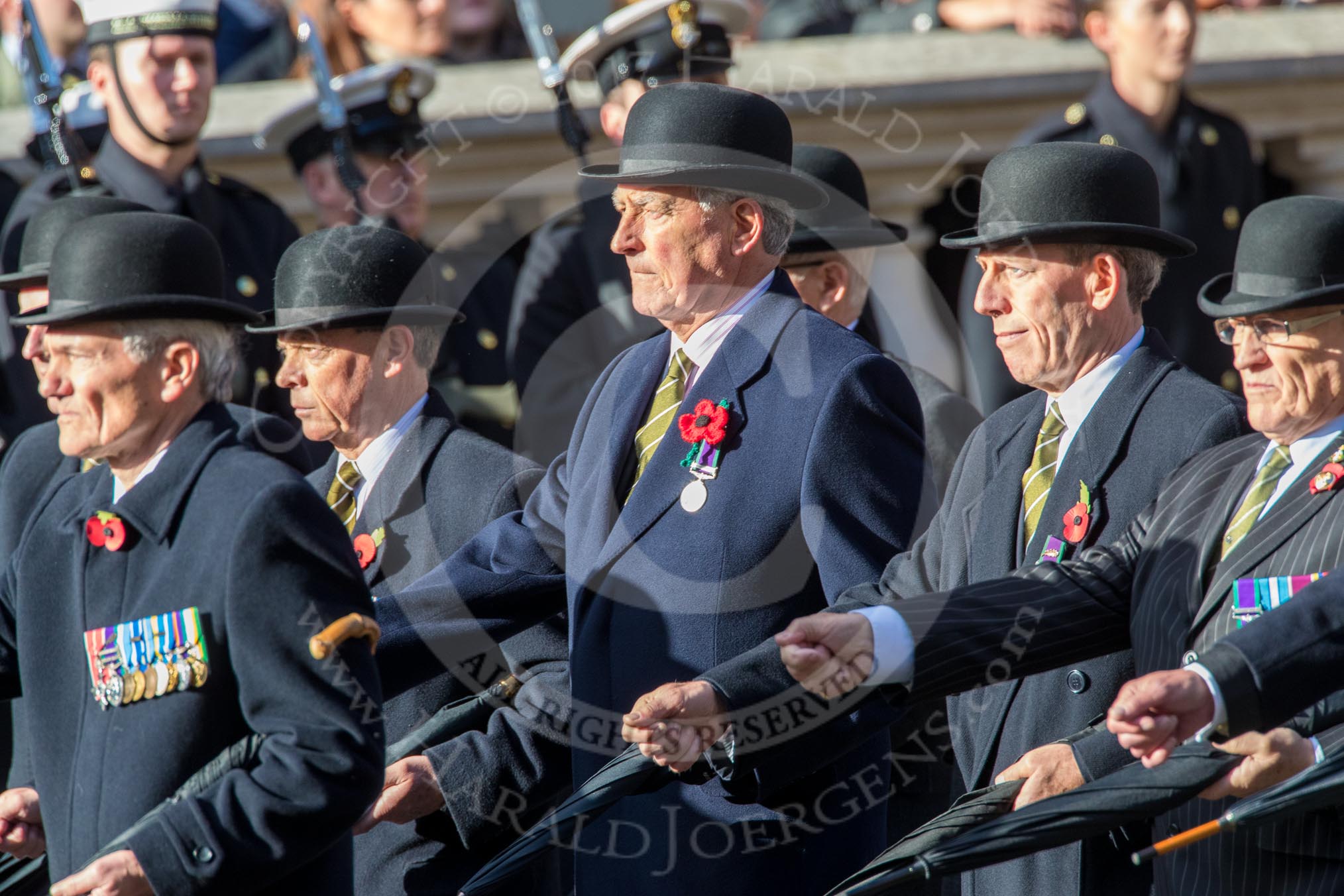 Green Howards Association (Group A22, 35 members) during the Royal British Legion March Past on Remembrance Sunday at the Cenotaph, Whitehall, Westminster, London, 11 November 2018, 11:59.