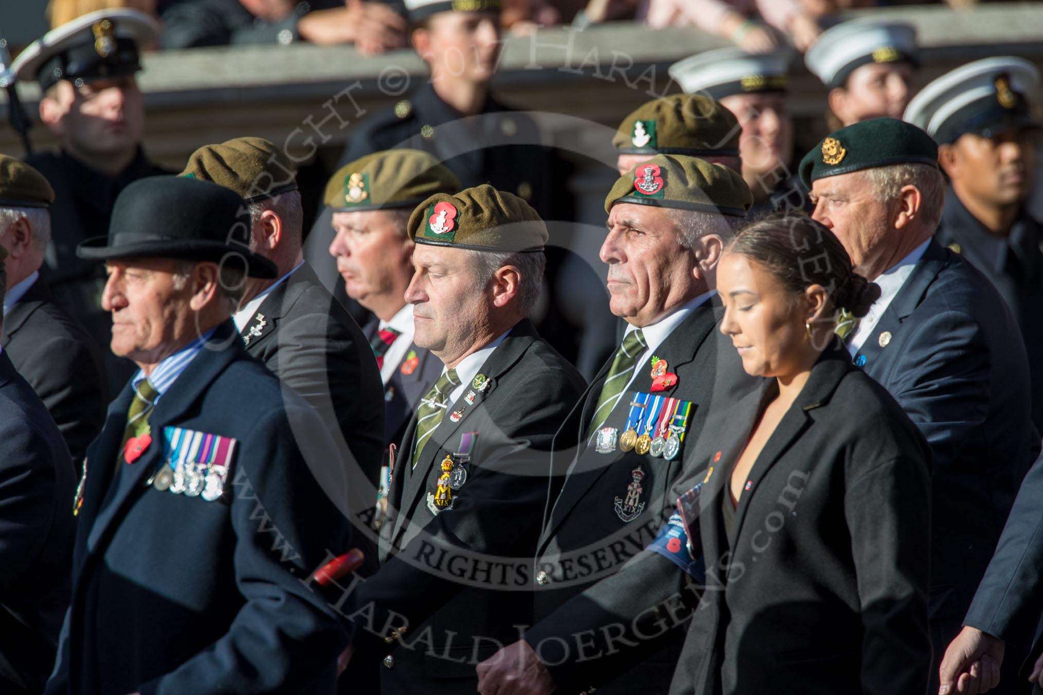 Green Howards Association (Group A22, 35 members) during the Royal British Legion March Past on Remembrance Sunday at the Cenotaph, Whitehall, Westminster, London, 11 November 2018, 11:59.
