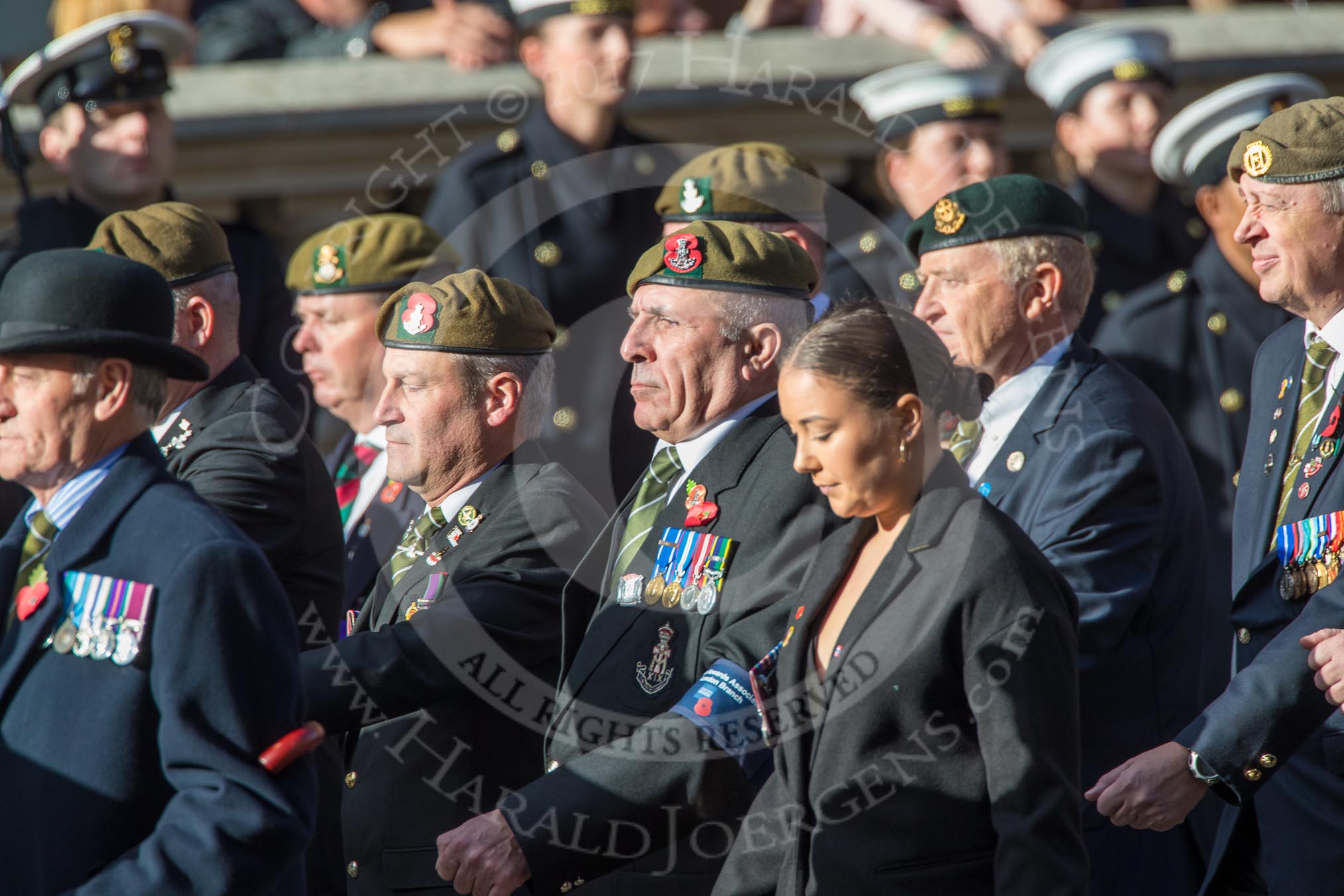 Green Howards Association (Group A22, 35 members) during the Royal British Legion March Past on Remembrance Sunday at the Cenotaph, Whitehall, Westminster, London, 11 November 2018, 11:59.