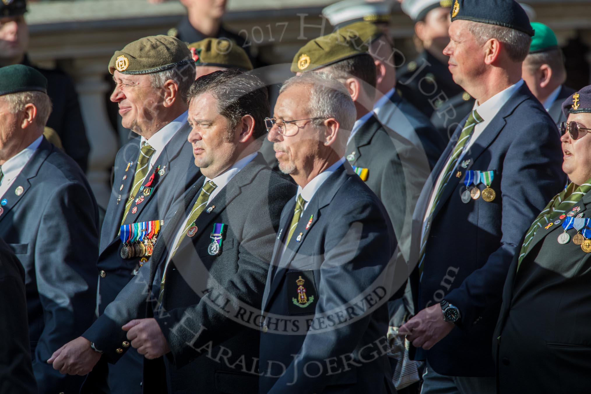 Green Howards Association (Group A22, 35 members) during the Royal British Legion March Past on Remembrance Sunday at the Cenotaph, Whitehall, Westminster, London, 11 November 2018, 11:59.