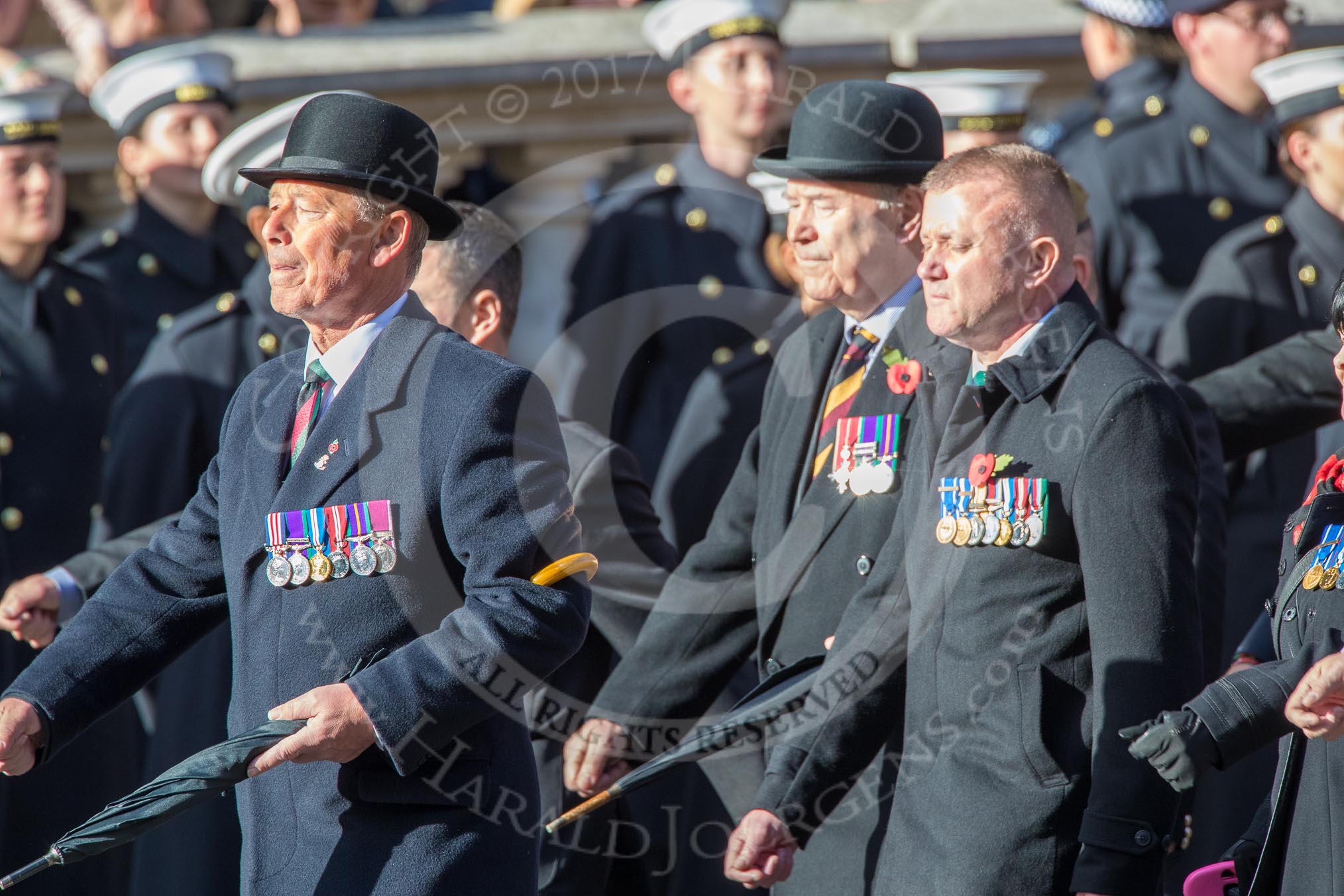 Yorkshire Regiment Association (Group A23, 51 members) during the Royal British Legion March Past on Remembrance Sunday at the Cenotaph, Whitehall, Westminster, London, 11 November 2018, 11:59.