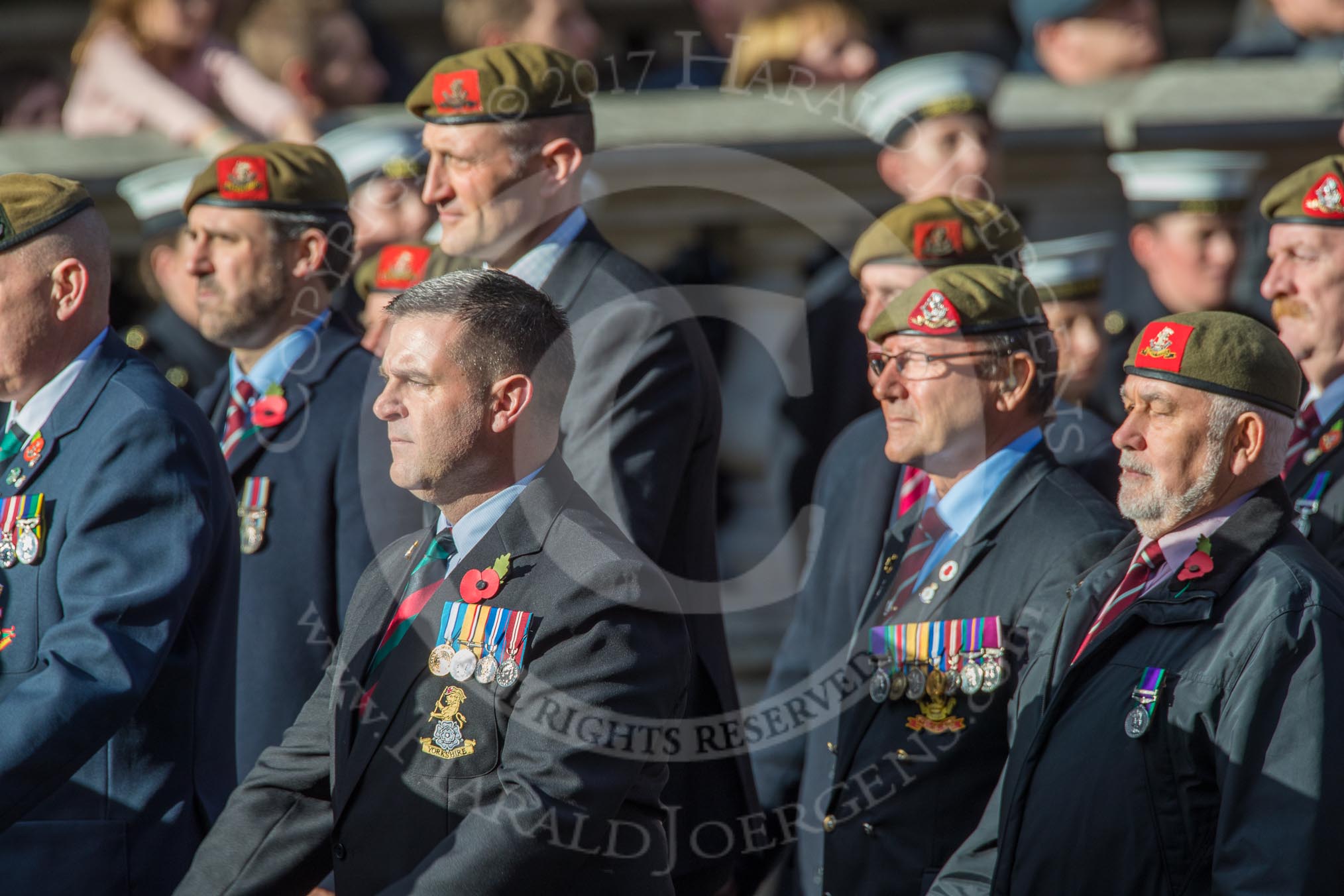 Yorkshire Regiment Association (Group A23, 51 members) during the Royal British Legion March Past on Remembrance Sunday at the Cenotaph, Whitehall, Westminster, London, 11 November 2018, 12:00.