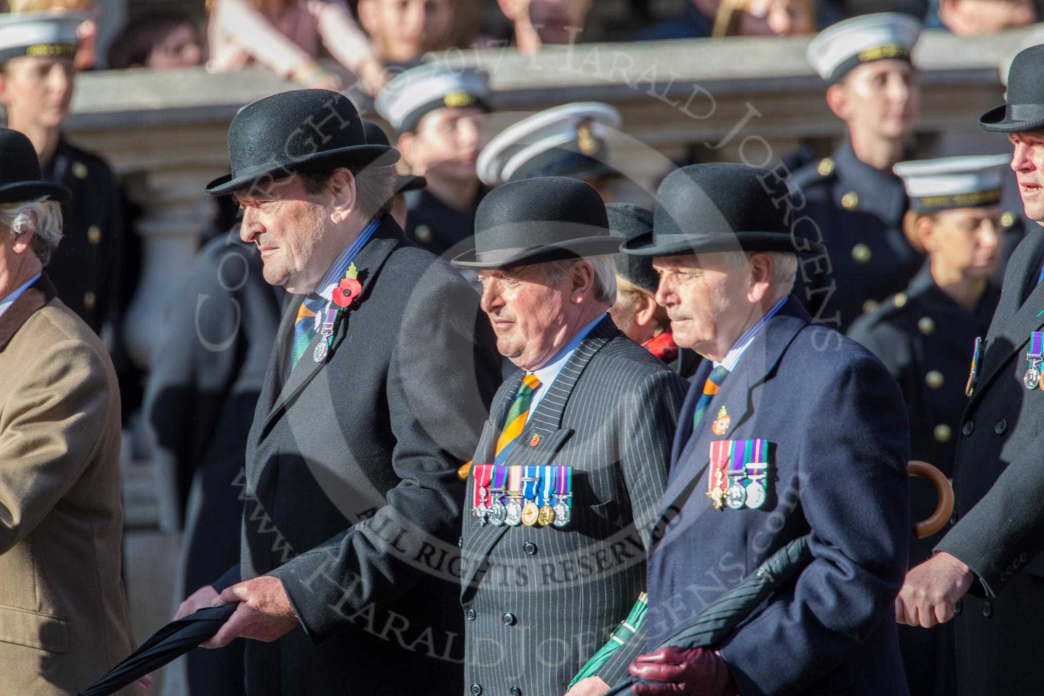 The King's Own Royal Border Regiment (Group A24, 80 members) during the Royal British Legion March Past on Remembrance Sunday at the Cenotaph, Whitehall, Westminster, London, 11 November 2018, 12:00.