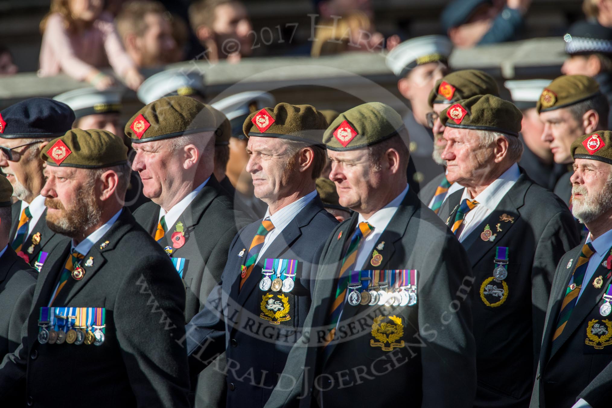 The King's Own Royal Border Regiment (Group A24, 80 members) during the Royal British Legion March Past on Remembrance Sunday at the Cenotaph, Whitehall, Westminster, London, 11 November 2018, 12:00.