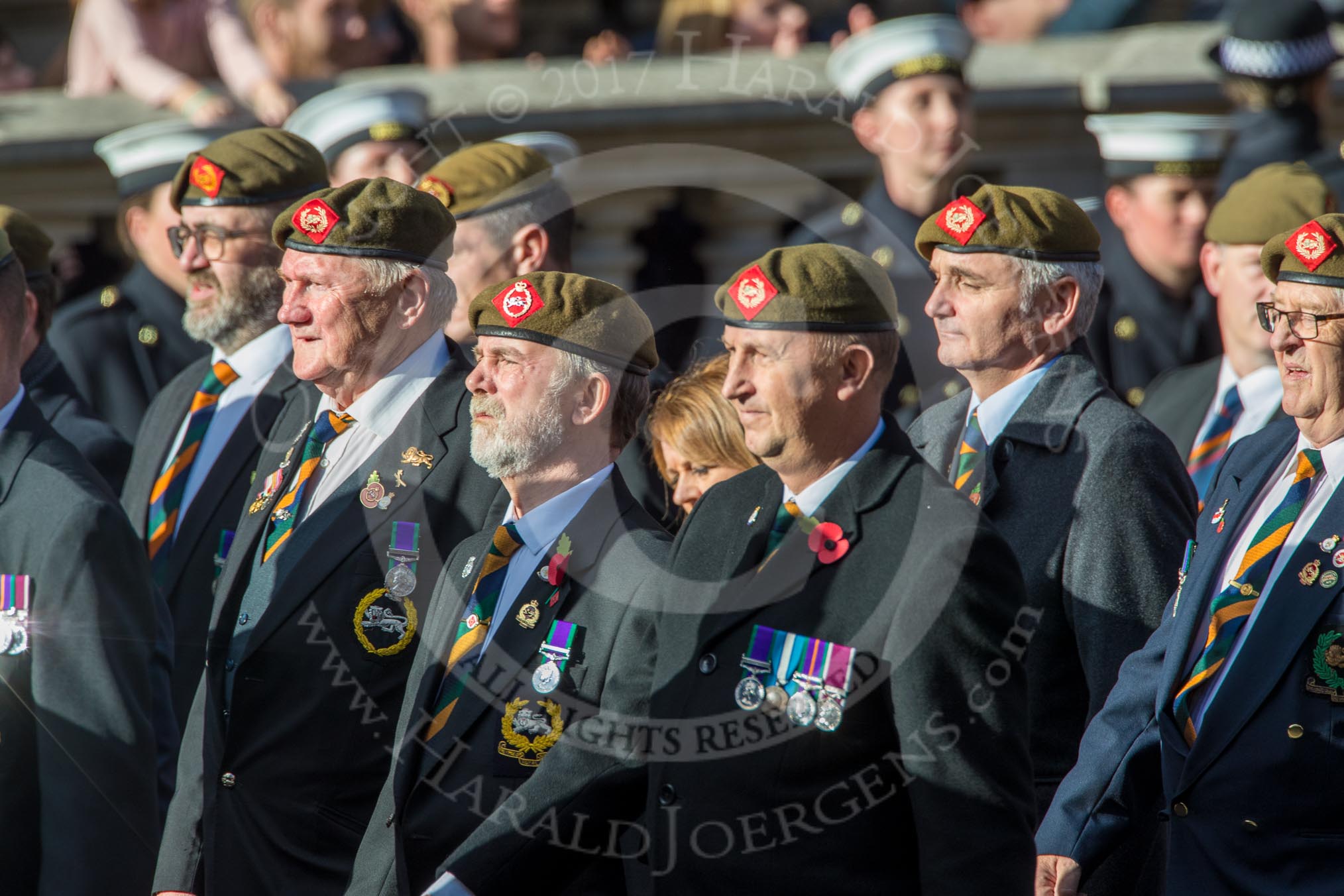 The King's Own Royal Border Regiment (Group A24, 80 members) during the Royal British Legion March Past on Remembrance Sunday at the Cenotaph, Whitehall, Westminster, London, 11 November 2018, 12:00.