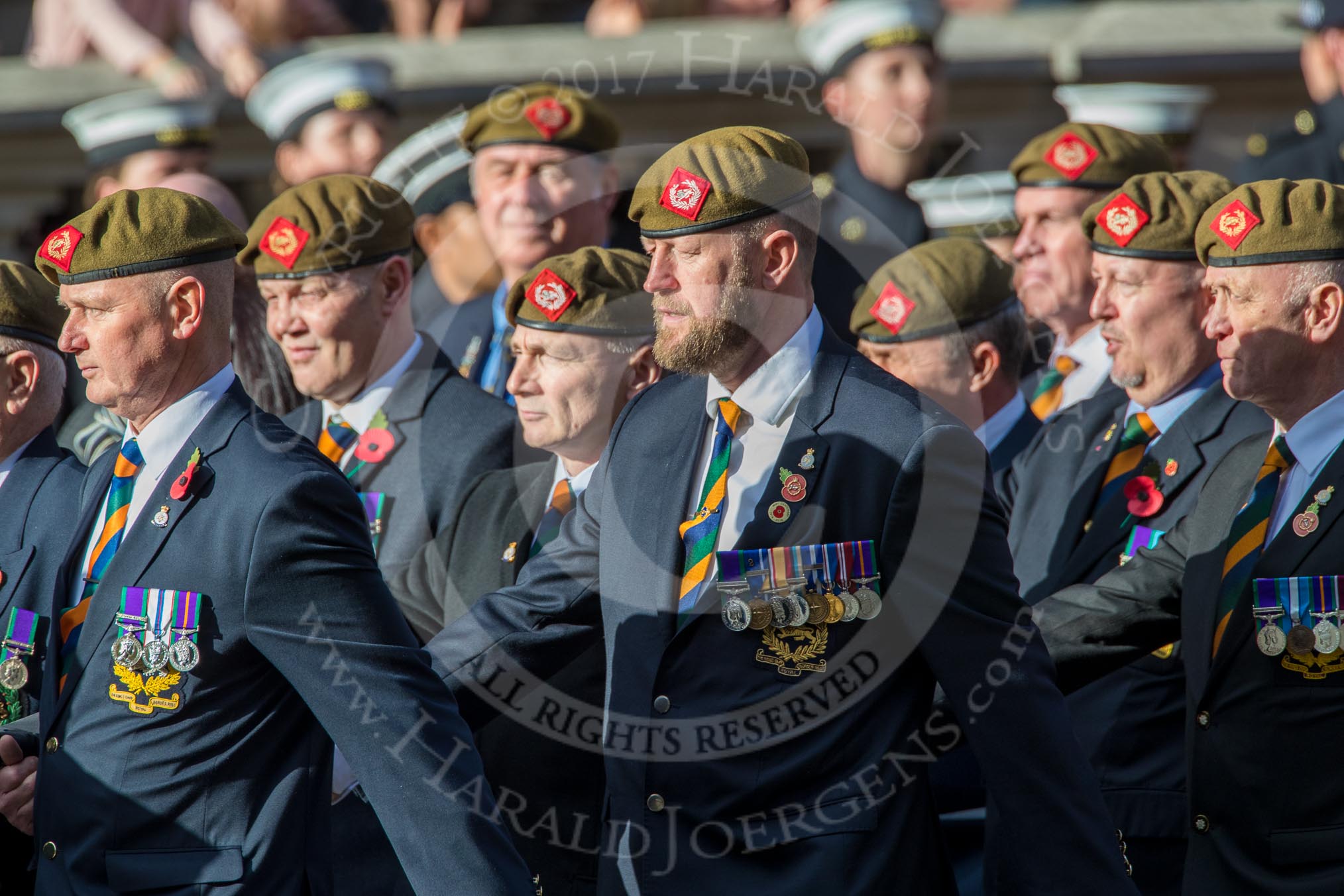 The King's Own Royal Border Regiment (Group A24, 80 members) during the Royal British Legion March Past on Remembrance Sunday at the Cenotaph, Whitehall, Westminster, London, 11 November 2018, 12:00.