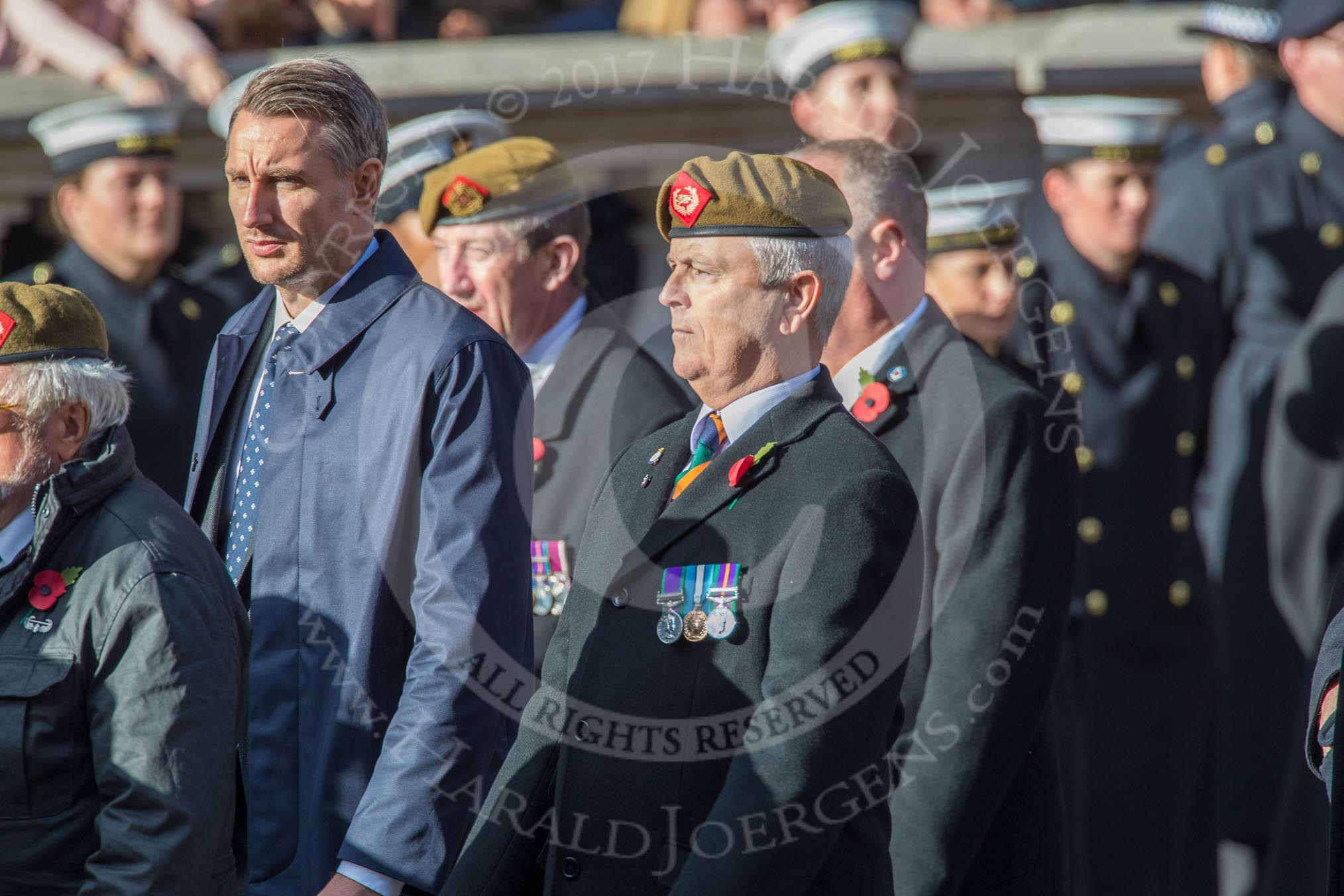 The King's Own Royal Border Regiment (Group A24, 80 members) during the Royal British Legion March Past on Remembrance Sunday at the Cenotaph, Whitehall, Westminster, London, 11 November 2018, 12:00.