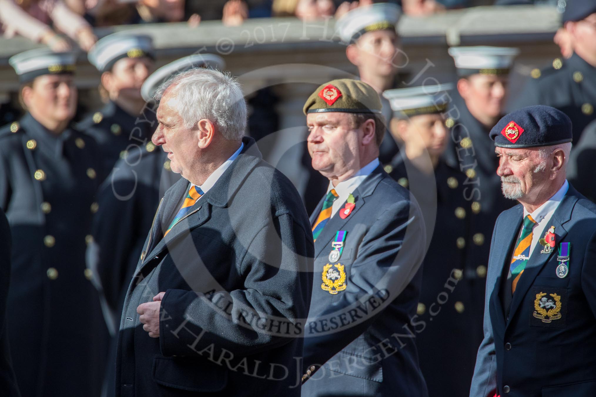The King's Own Royal Border Regiment (Group A24, 80 members)  during the Royal British Legion March Past on Remembrance Sunday at the Cenotaph, Whitehall, Westminster, London, 11 November 2018, 12:00.