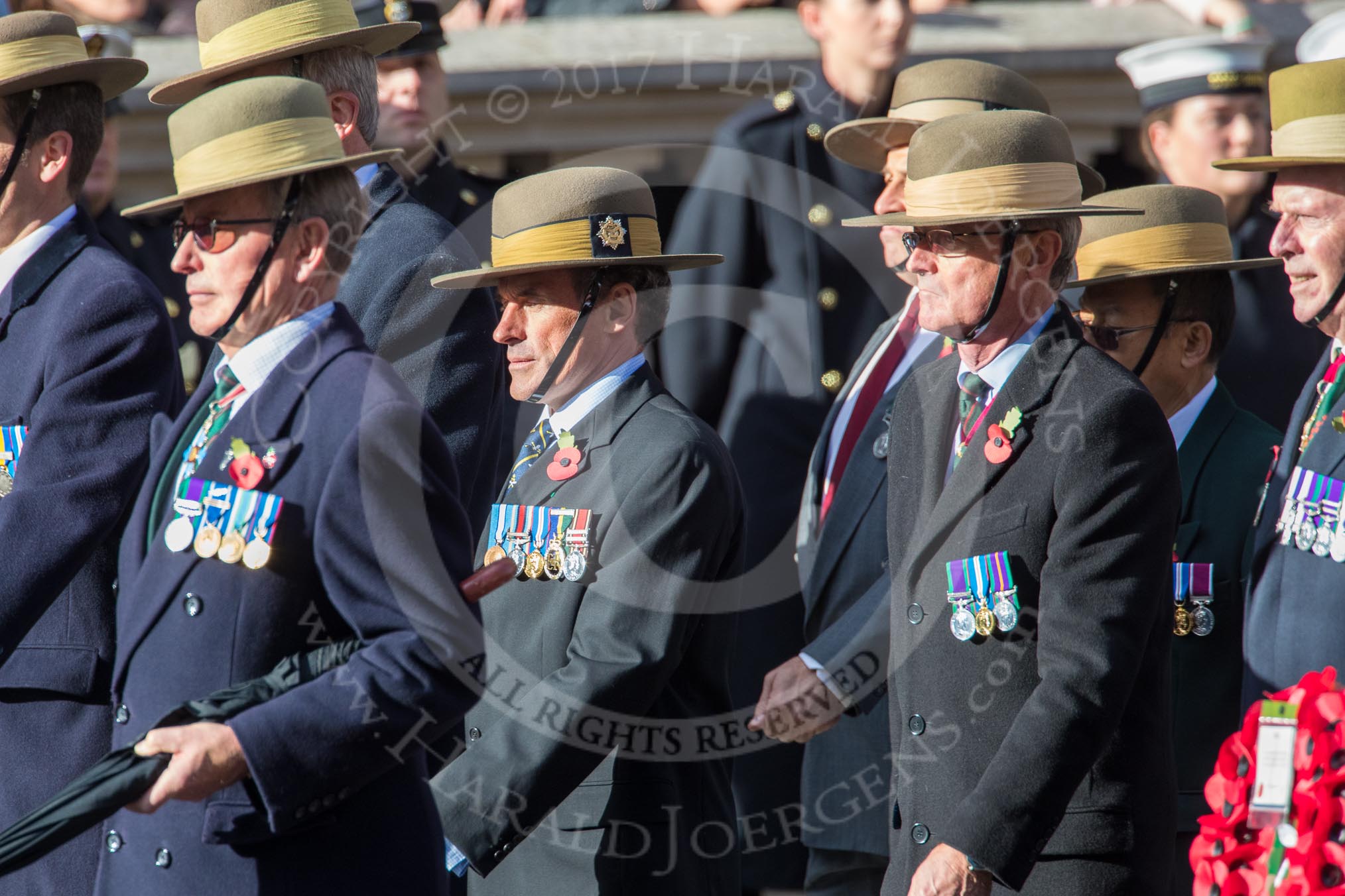 Gurkha Brigade Association (Group A25, 80 members) during the Royal British Legion March Past on Remembrance Sunday at the Cenotaph, Whitehall, Westminster, London, 11 November 2018, 12:00.