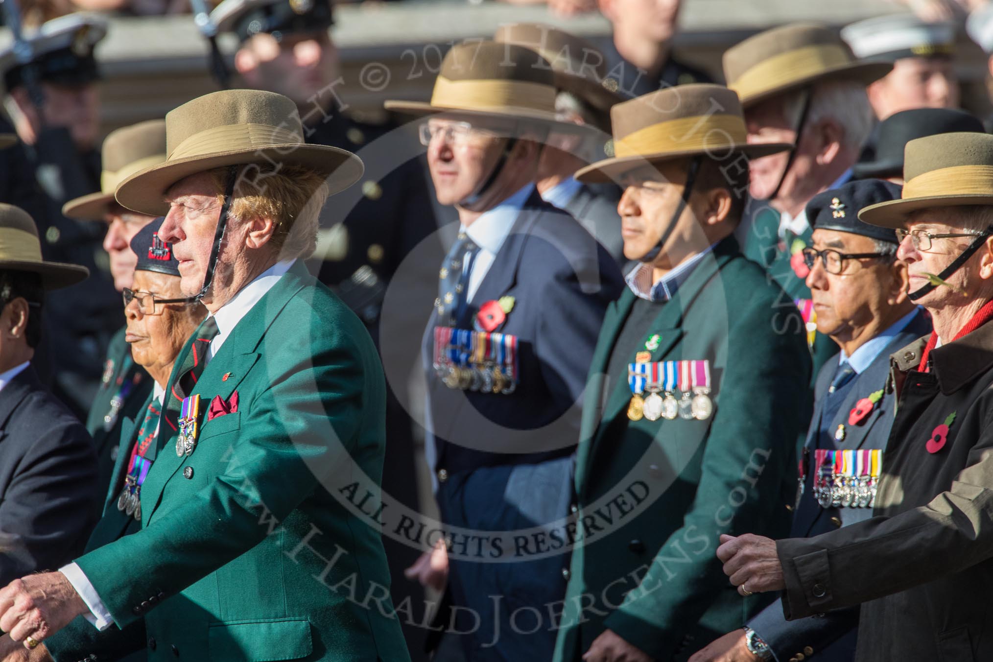 Gurkha Brigade Association (Group A25, 80 members) during the Royal British Legion March Past on Remembrance Sunday at the Cenotaph, Whitehall, Westminster, London, 11 November 2018, 12:00.