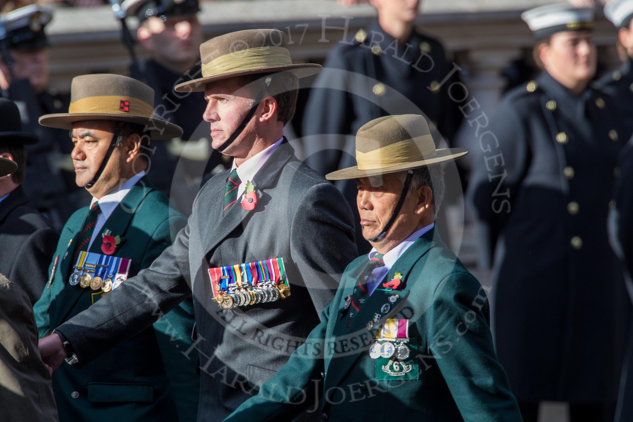 Gurkha Brigade Association (Group A25, 80 members) during the Royal British Legion March Past on Remembrance Sunday at the Cenotaph, Whitehall, Westminster, London, 11 November 2018, 12:00.