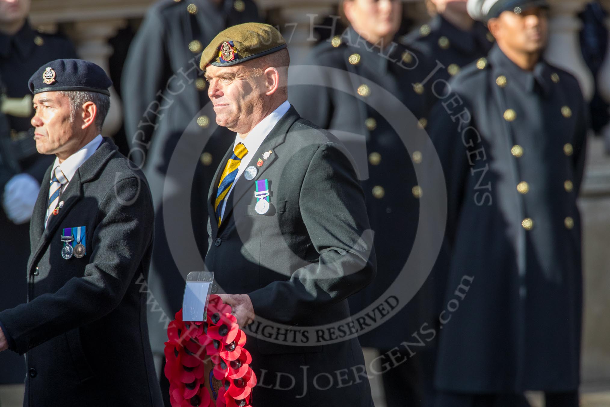 The Princess of Wales's Royal Regiment (Group A26, 60 members) during the Royal British Legion March Past on Remembrance Sunday at the Cenotaph, Whitehall, Westminster, London, 11 November 2018, 12:01.