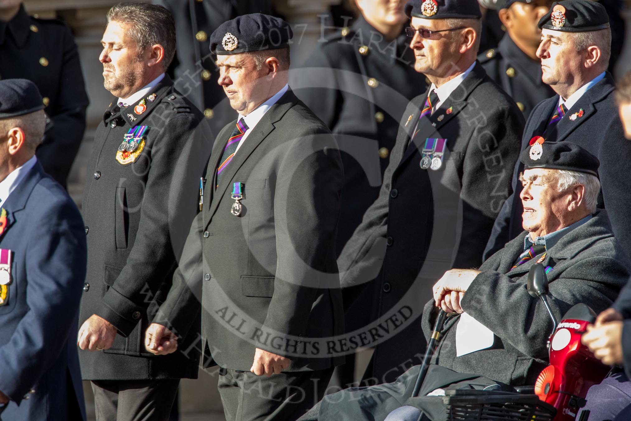 The Royal Hampshire Regimental Association (Group A27, 51 members) during the Royal British Legion March Past on Remembrance Sunday at the Cenotaph, Whitehall, Westminster, London, 11 November 2018, 12:01.