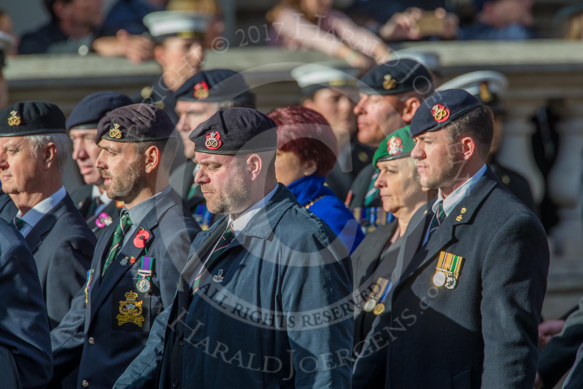 The Staffordshire Regiment (Group A29, 54 members) during the Royal British Legion March Past on Remembrance Sunday at the Cenotaph, Whitehall, Westminster, London, 11 November 2018, 12:01.
