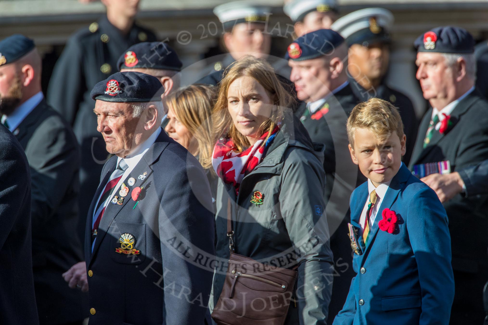 The Staffordshire Regiment (Group A29, 54 members) during the Royal British Legion March Past on Remembrance Sunday at the Cenotaph, Whitehall, Westminster, London, 11 November 2018, 12:01.