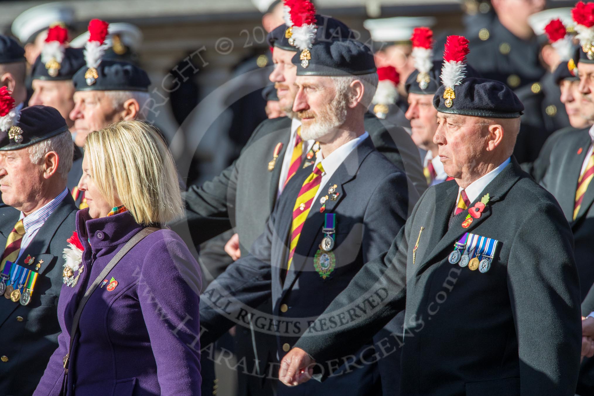 Fusiliers Association  Lancashire (Group A35, 34 members) during the Royal British Legion March Past on Remembrance Sunday at the Cenotaph, Whitehall, Westminster, London, 11 November 2018, 12:02.