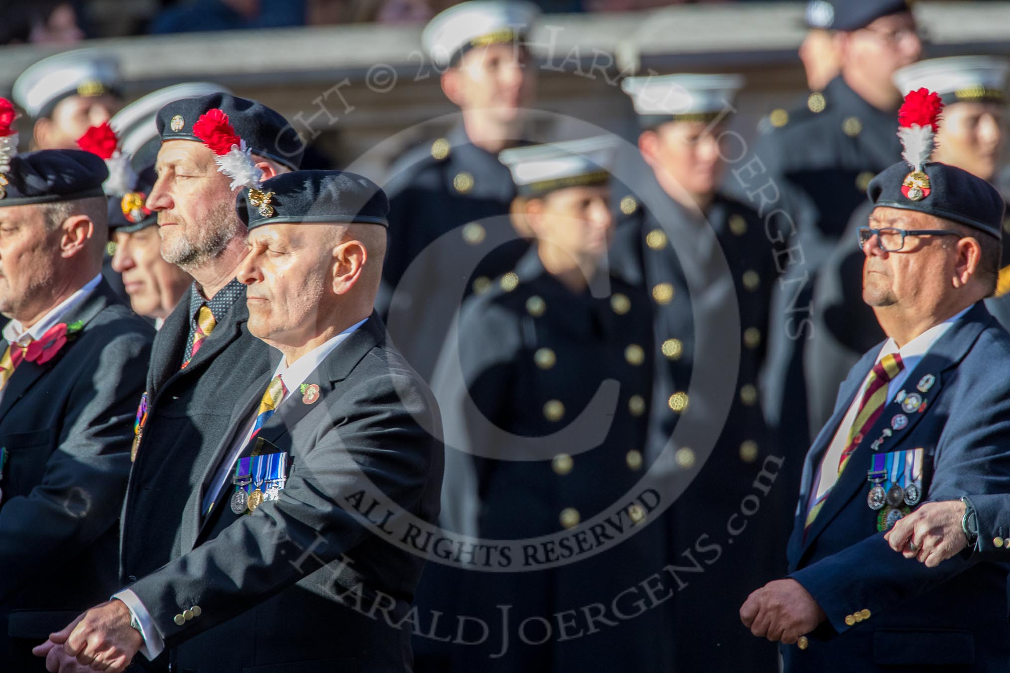 Fusiliers Association  Lancashire (Group A35, 34 members) during the Royal British Legion March Past on Remembrance Sunday at the Cenotaph, Whitehall, Westminster, London, 11 November 2018, 12:02.