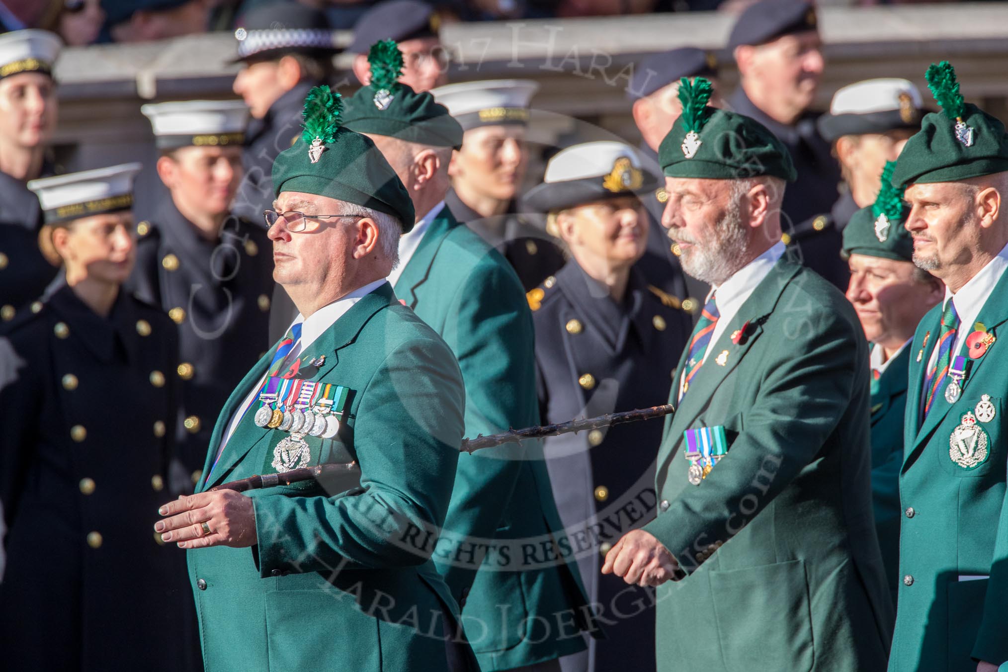 Regimental Association  of the Royal Irish Association (Group A37, 39 members) during the Royal British Legion March Past on Remembrance Sunday at the Cenotaph, Whitehall, Westminster, London, 11 November 2018, 12:02.