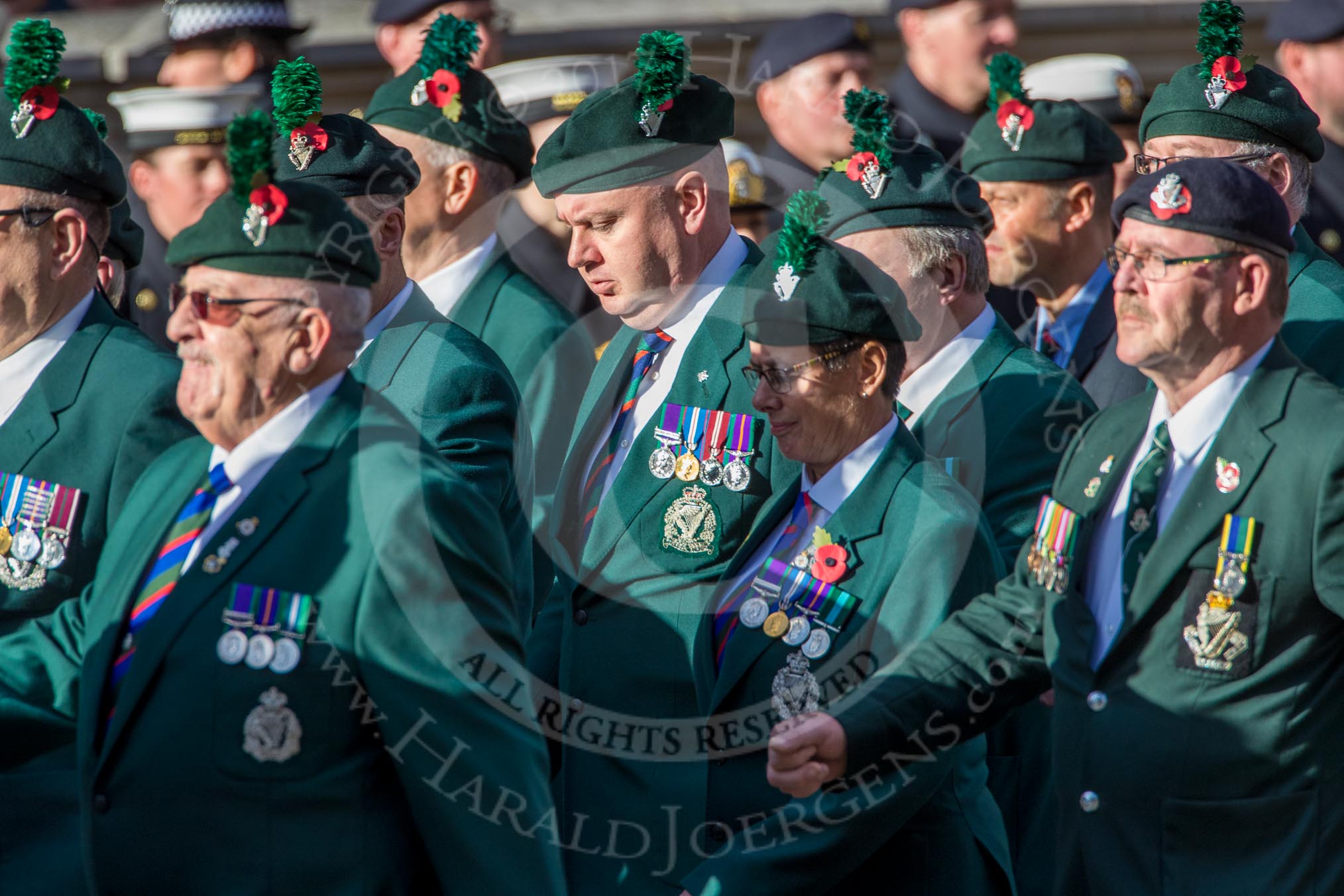 Regimental Association  of the Royal Irish Association (Group A37, 39 members) during the Royal British Legion March Past on Remembrance Sunday at the Cenotaph, Whitehall, Westminster, London, 11 November 2018, 12:02.