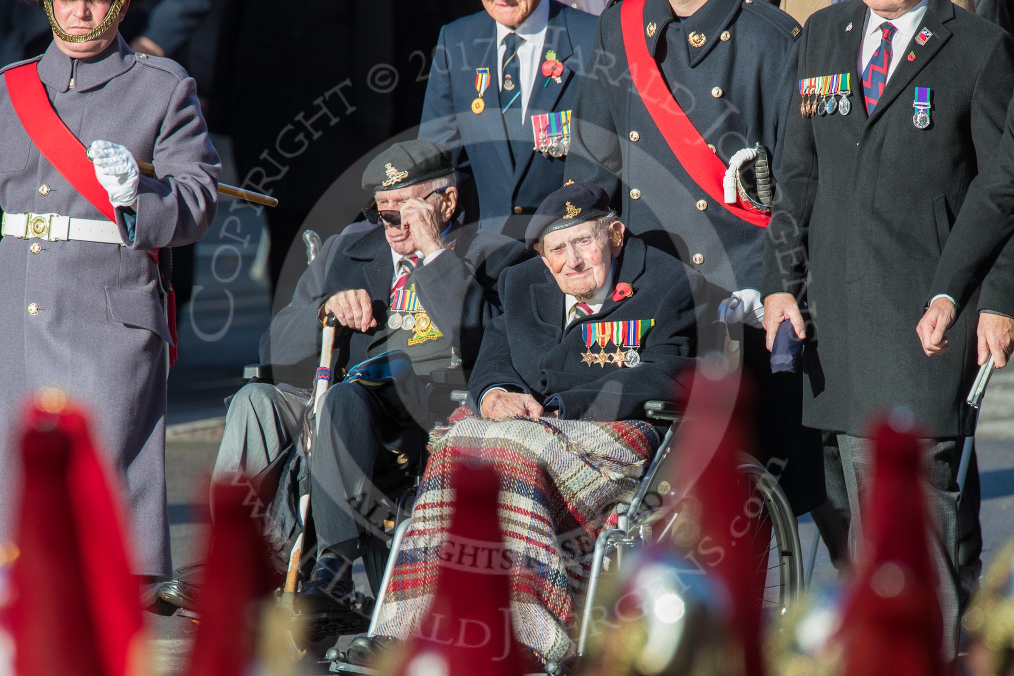 Blind Veterans UK (Group AA7, 215 members) during the Royal British Legion March Past on Remembrance Sunday at the Cenotaph, Whitehall, Westminster, London, 11 November 2018, 12:04.