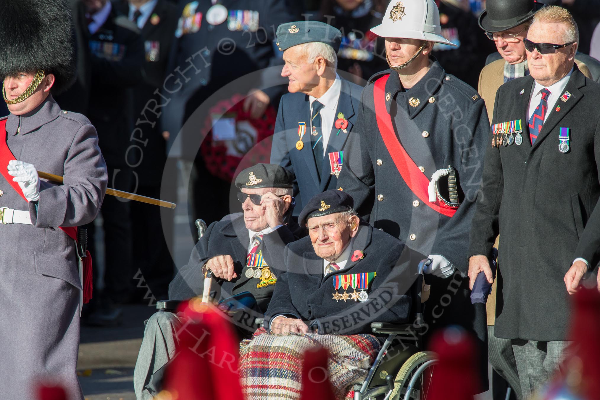 Blind Veterans UK (Group AA7, 215 members) during the Royal British Legion March Past on Remembrance Sunday at the Cenotaph, Whitehall, Westminster, London, 11 November 2018, 12:04.