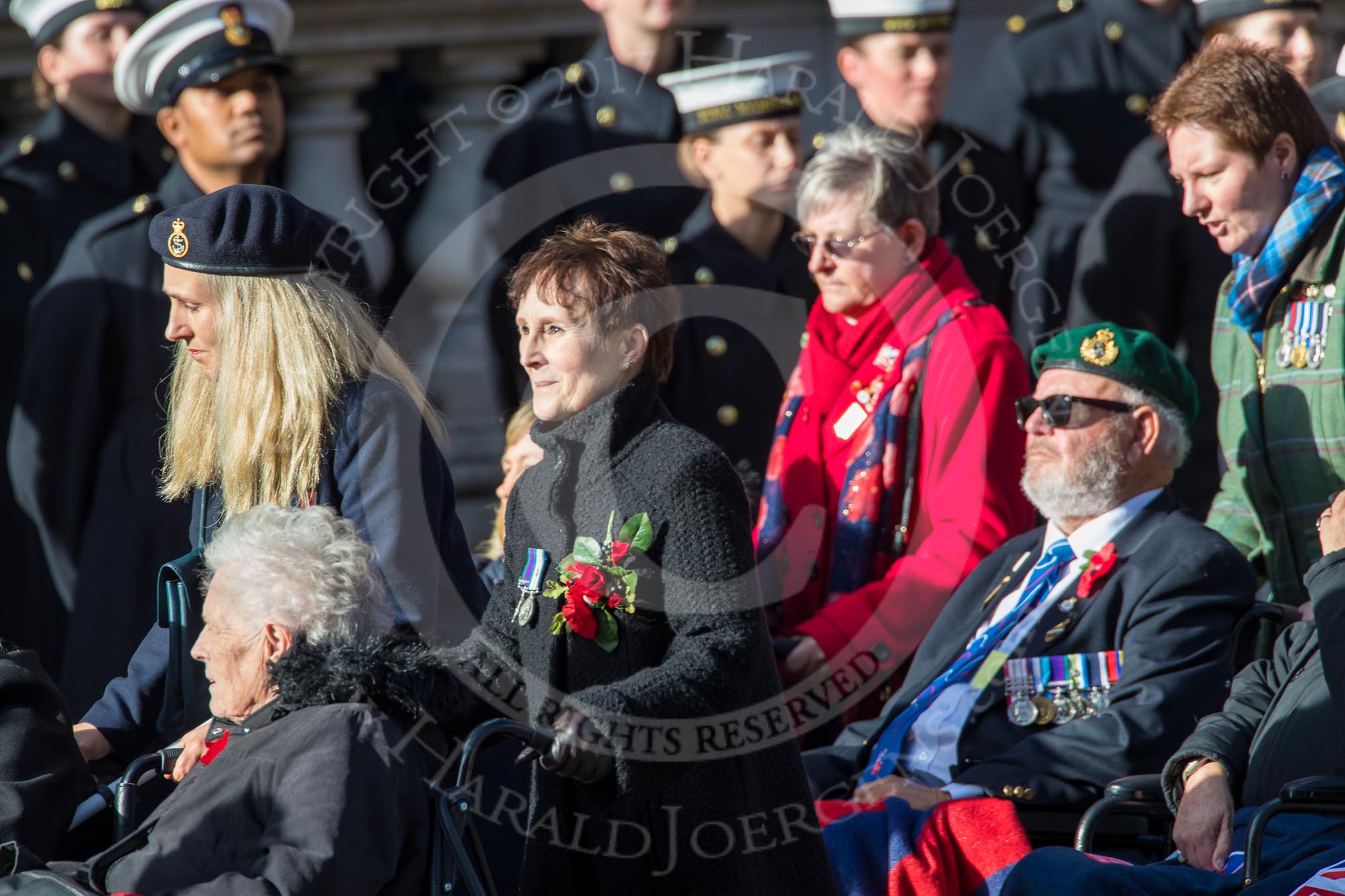 Blind Veterans UK (Group AA7, 215 members) during the Royal British Legion March Past on Remembrance Sunday at the Cenotaph, Whitehall, Westminster, London, 11 November 2018, 12:05.