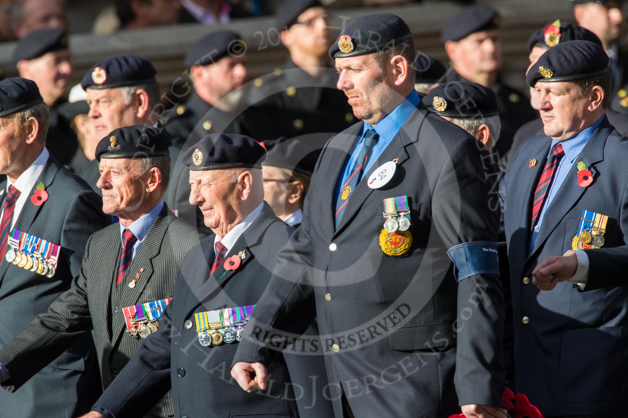Royal Engineers Association (Group B4, 25 members) during the Royal British Legion March Past on Remembrance Sunday at the Cenotaph, Whitehall, Westminster, London, 11 November 2018, 12:06.