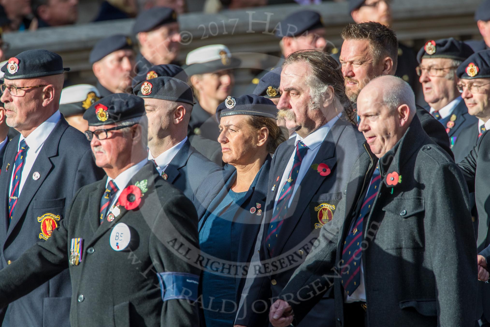 Royal Engineers Bomb Disposal Association (Group B5, 60 members) during the Royal British Legion March Past on Remembrance Sunday at the Cenotaph, Whitehall, Westminster, London, 11 November 2018, 12:06.