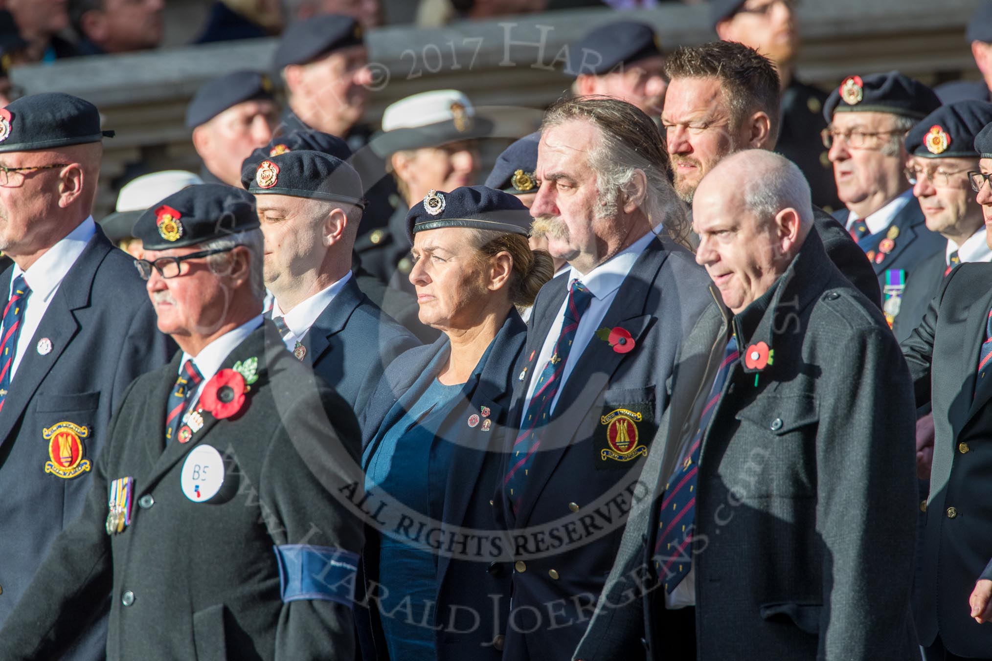 Royal Engineers Bomb Disposal Association (Group B5, 60 members) during the Royal British Legion March Past on Remembrance Sunday at the Cenotaph, Whitehall, Westminster, London, 11 November 2018, 12:06.