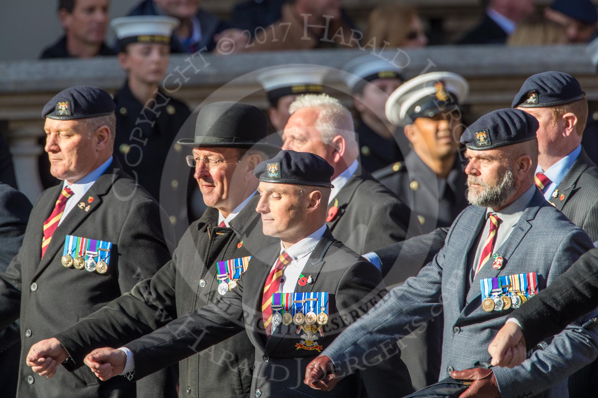 The Royal Lancers (Group B22, 24 members) during the Royal British Legion March Past on Remembrance Sunday at the Cenotaph, Whitehall, Westminster, London, 11 November 2018, 12:10.