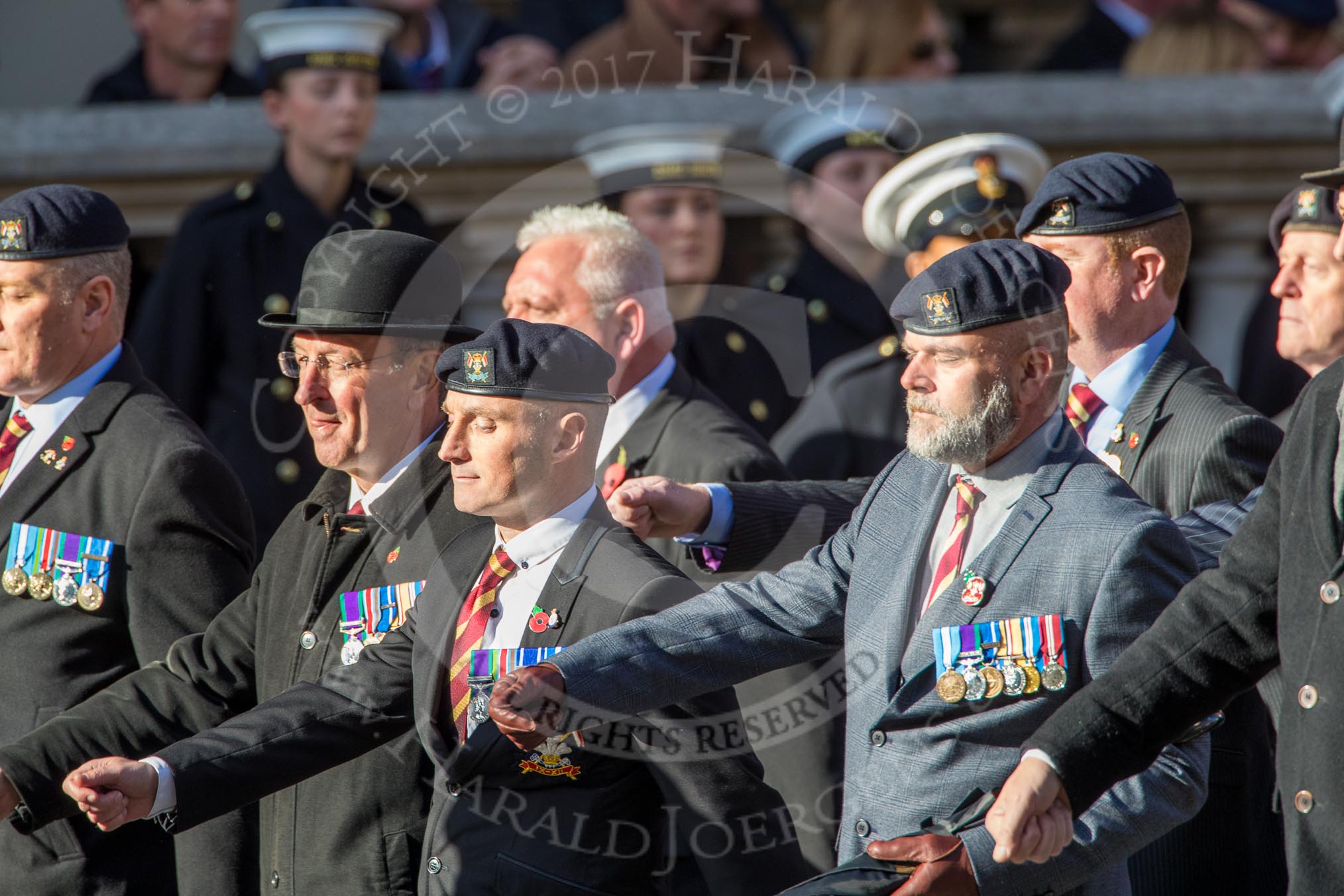 The Royal Lancers (Group B22, 24 members) during the Royal British Legion March Past on Remembrance Sunday at the Cenotaph, Whitehall, Westminster, London, 11 November 2018, 12:10.