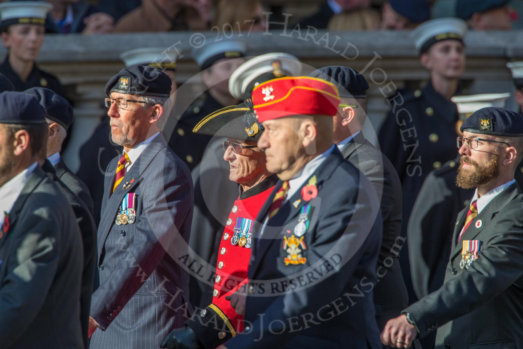The Royal Lancers (Group B22, 24 members) during the Royal British Legion March Past on Remembrance Sunday at the Cenotaph, Whitehall, Westminster, London, 11 November 2018, 12:10.