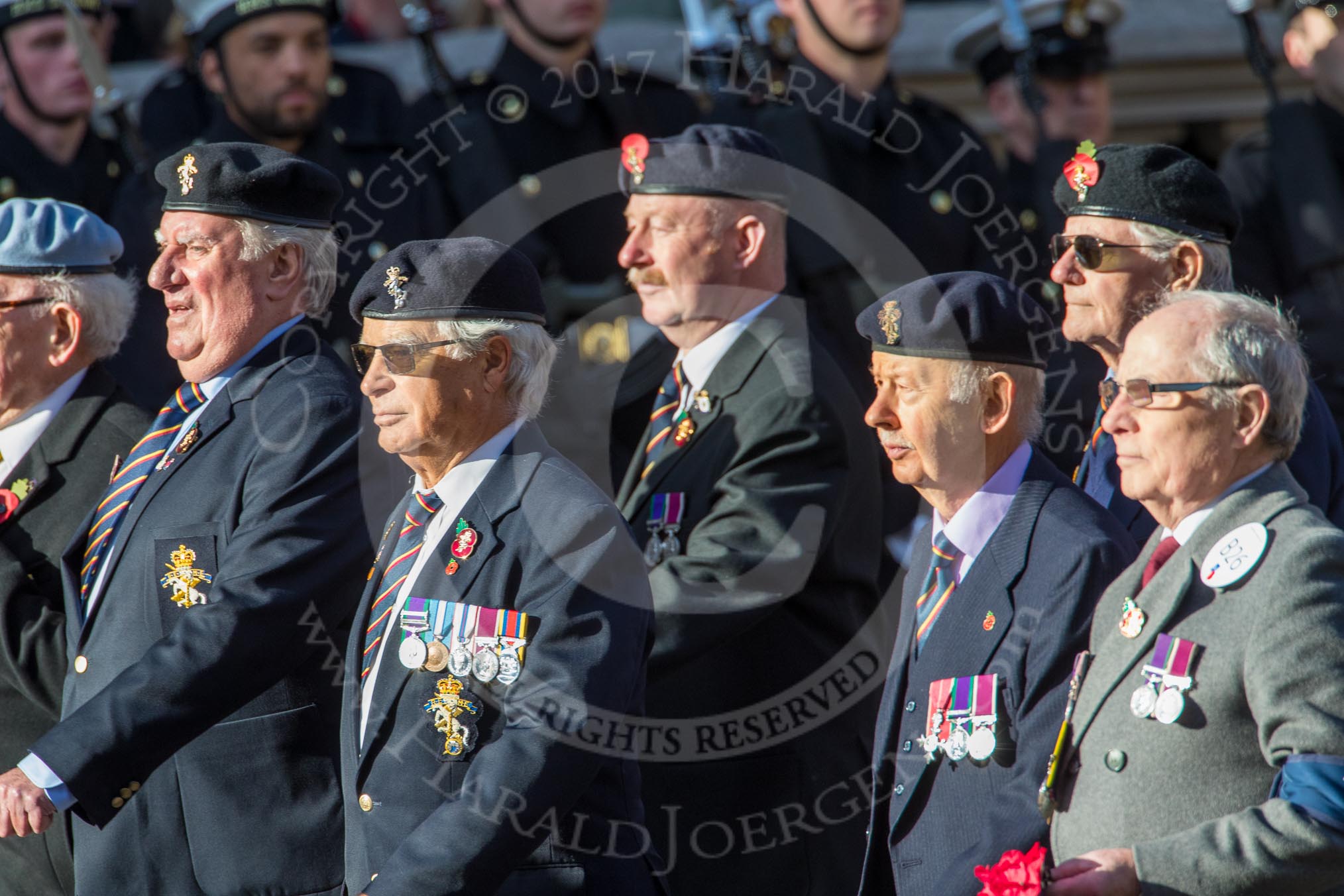 Arborfield Old Boys Association (Group B26, 29 members) during the Royal British Legion March Past on Remembrance Sunday at the Cenotaph, Whitehall, Westminster, London, 11 November 2018, 12:11.
